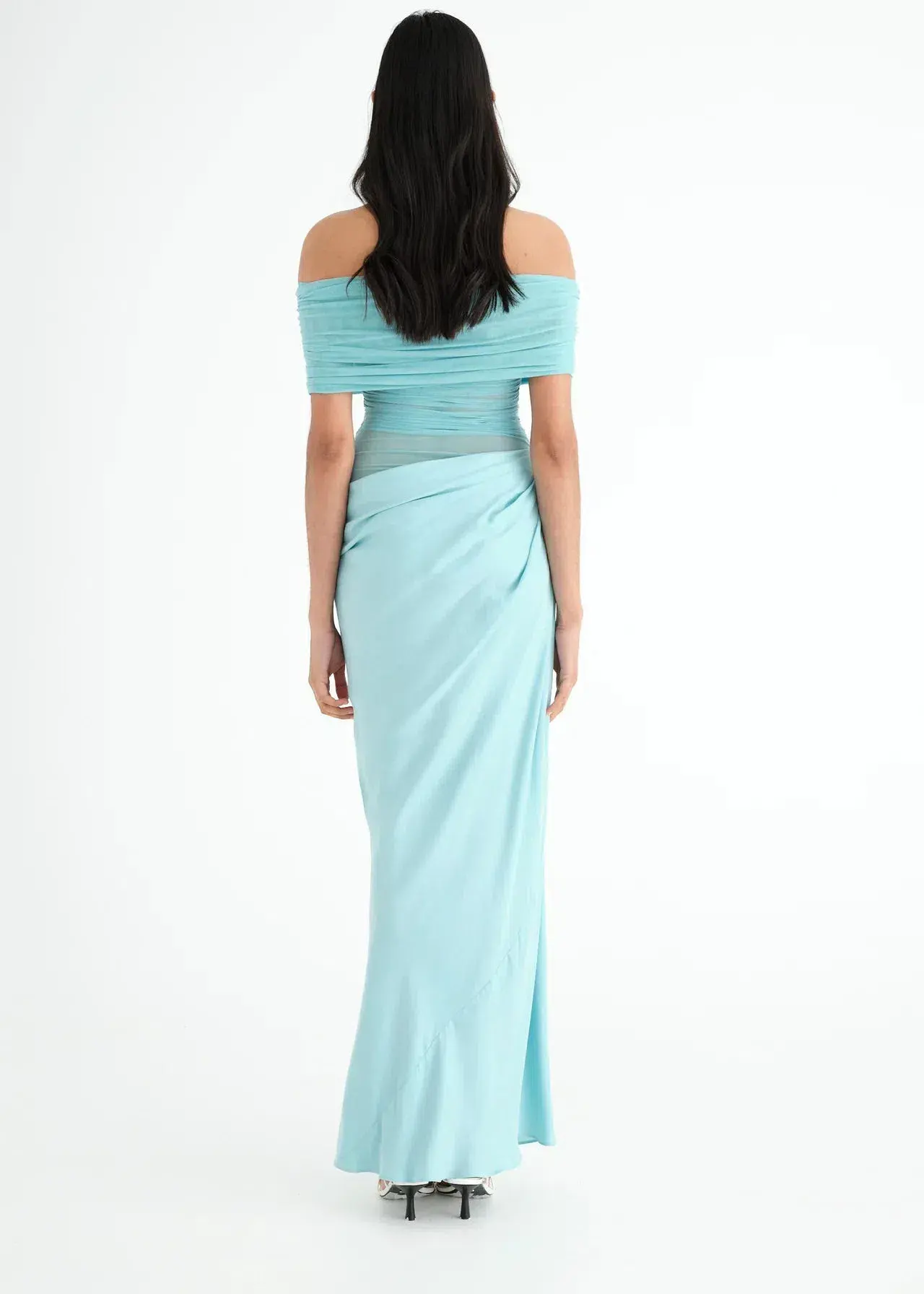 Benni Nico Off Shoulder Maxi Dress in Aquamarine Blue Size 10 - Image 3