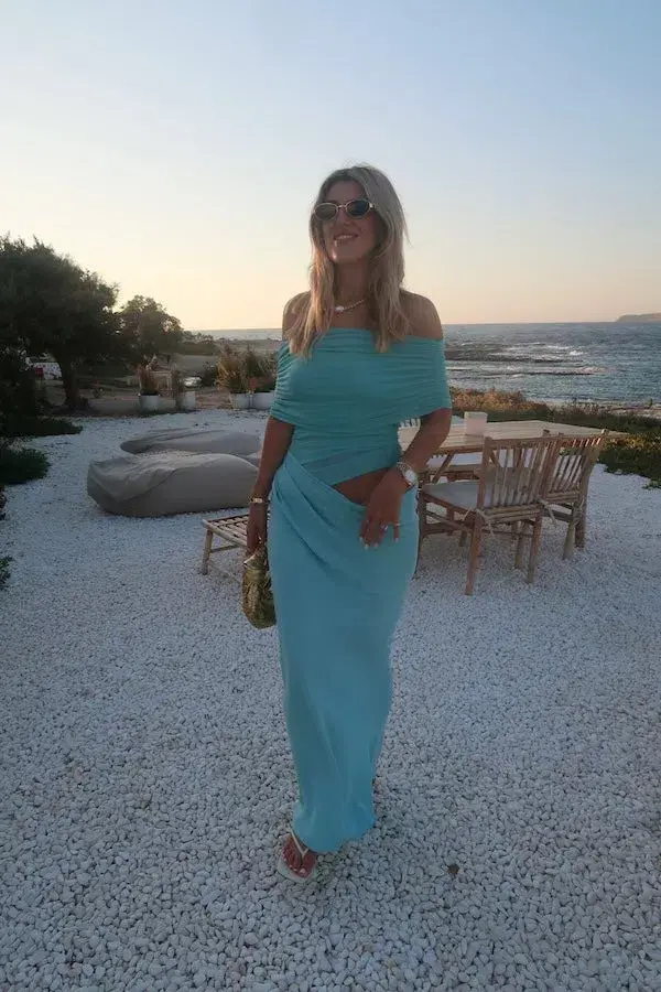 Benni Nico Off Shoulder Maxi Dress in Aquamarine Blue Size 10 - Image 6