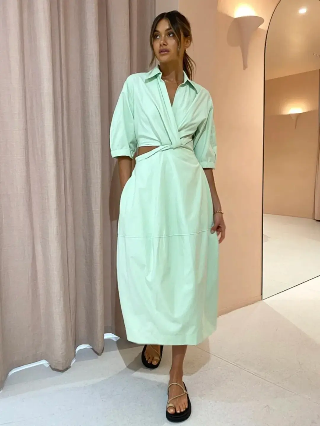 Camilla and Marc Kyra Cocoon Midi Dress in Sour Apple Green Size 8 for rent on The Volte - main image