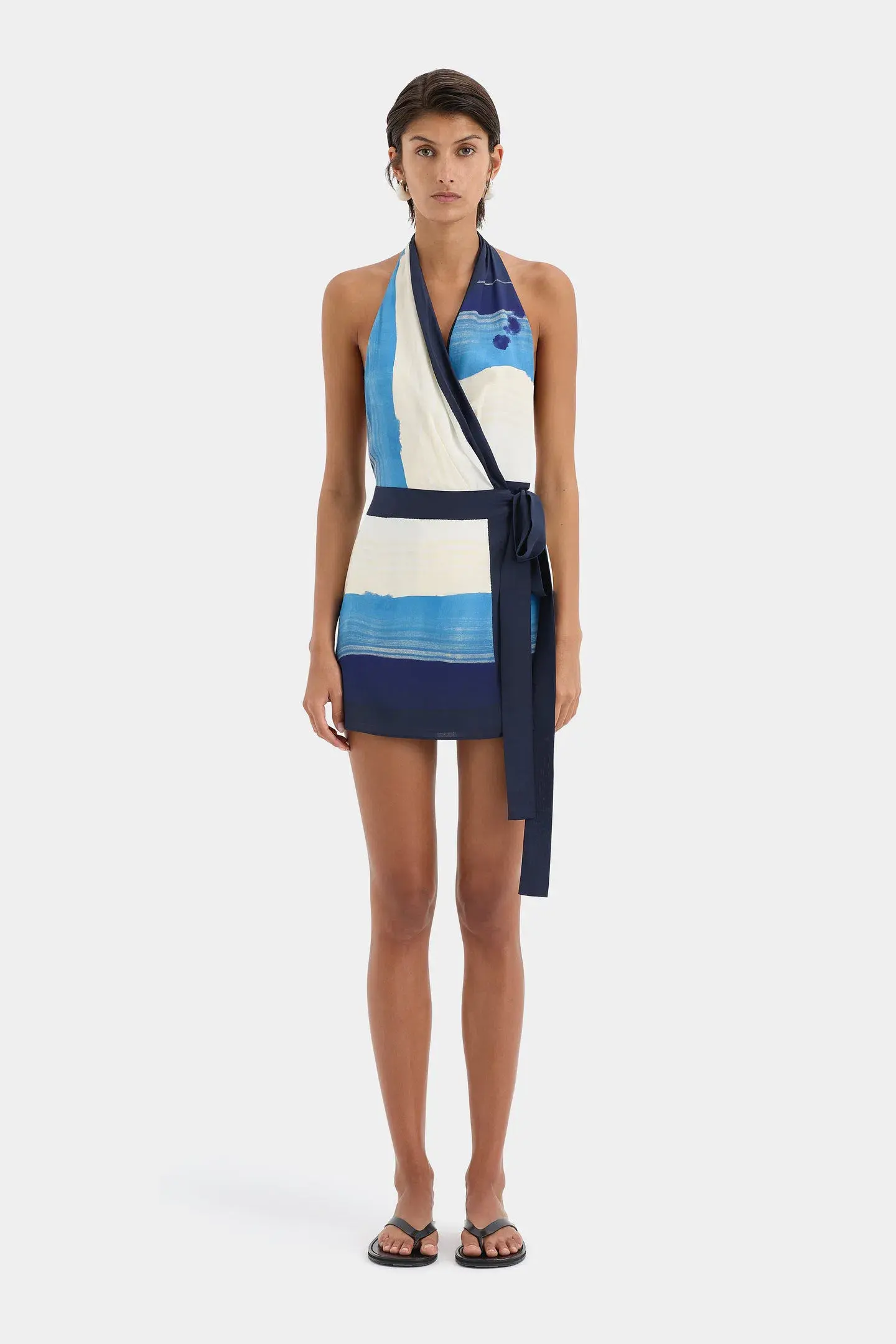 Sir The Label Mariner Wrap Halter Mini Dress Shoreline Stripe Print Size 1 / AU 8 - Image 1