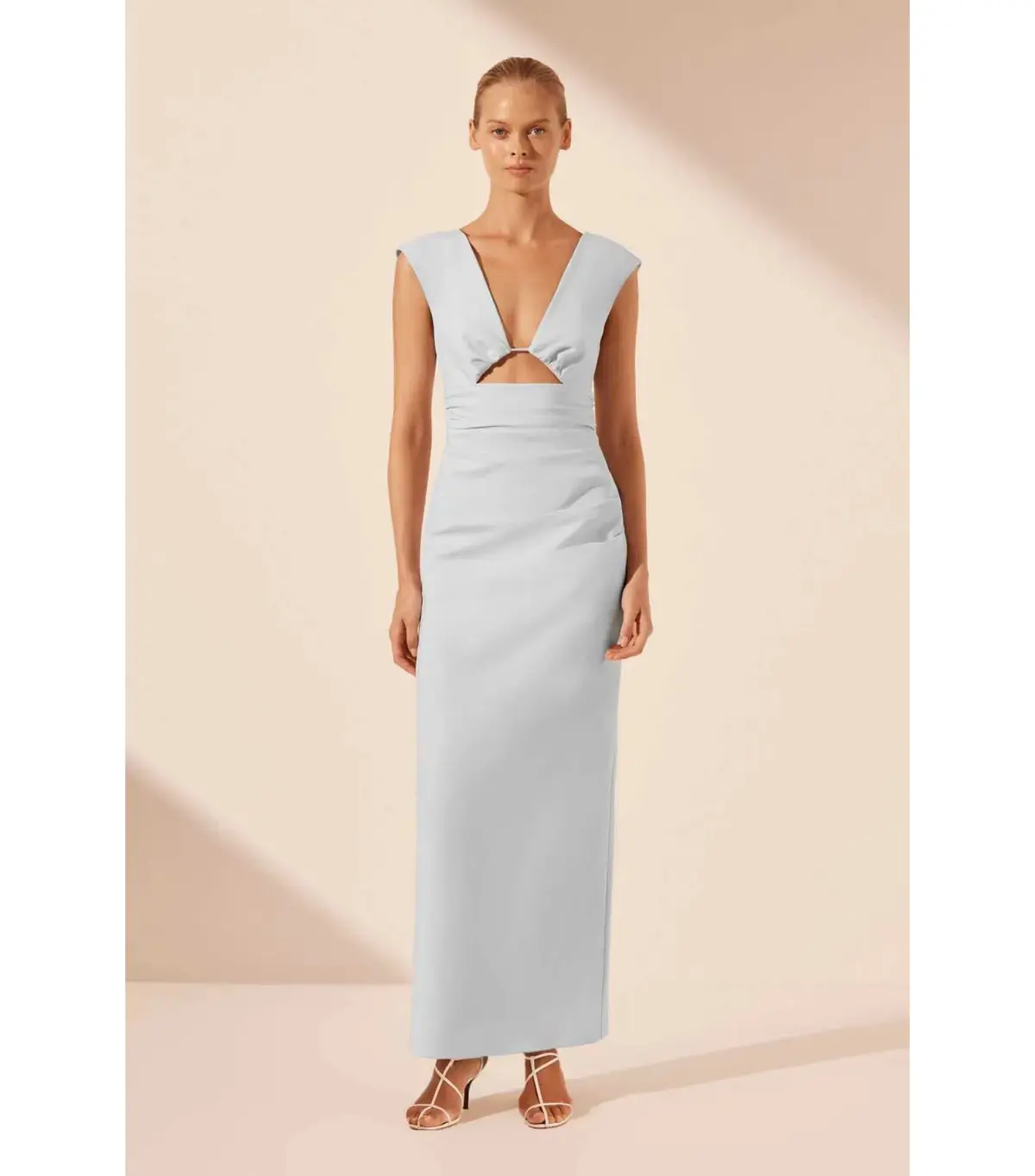 Shona Joy Lani Plunged Cut Out Maxi Dress Sky Ice Blue Size AU 6 - Image 1