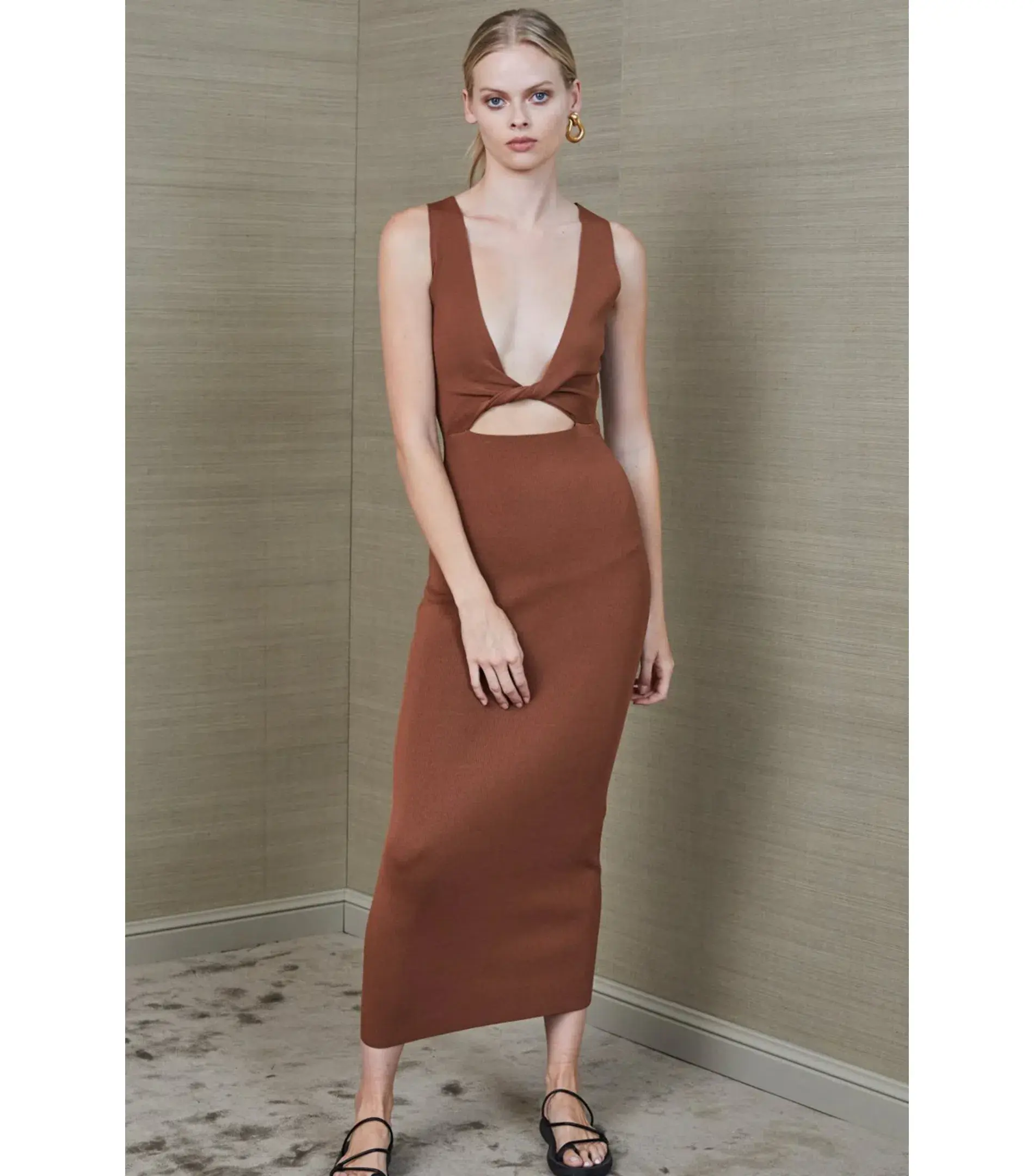 Bec & Bridge Sorbet Midi Dress in Chocolate Size AU 8  - Image 2
