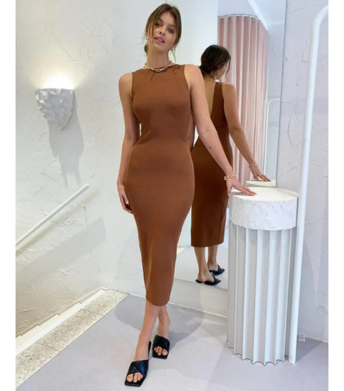 Bec & Bridge Sorbet Midi Dress in Chocolate Size AU 8  - Image 1