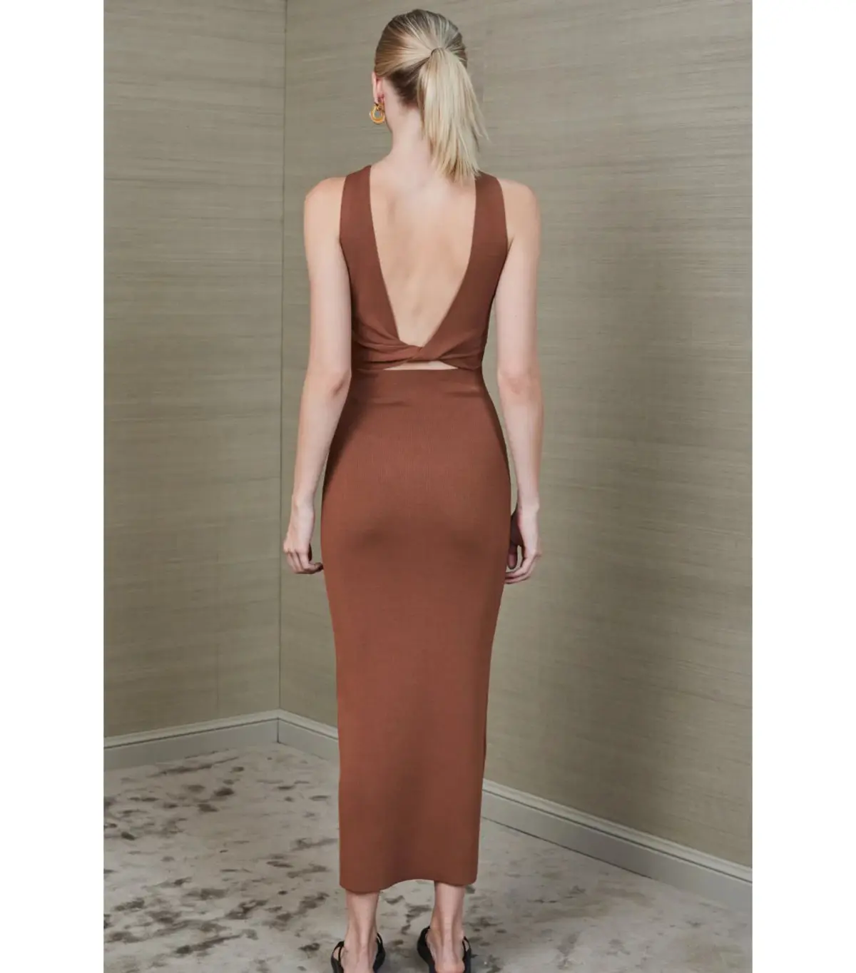 Bec & Bridge Sorbet Midi Dress in Chocolate Size AU 8  - Image 3