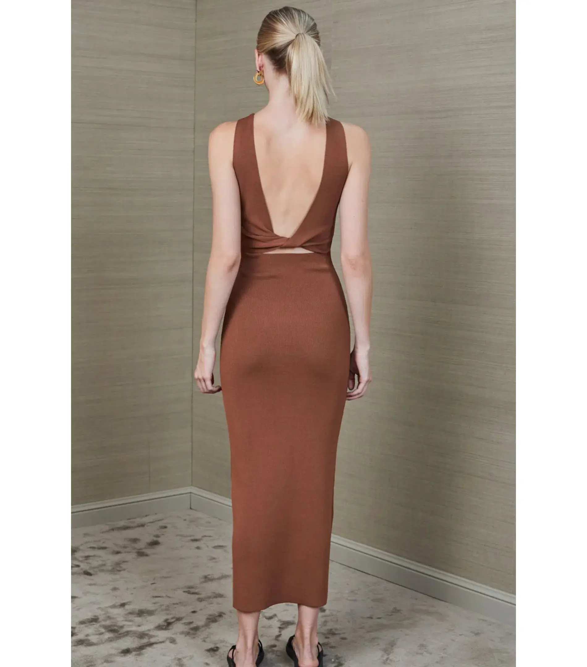 Bec & Bridge Sorbet Midi Dress in Chocolate Size AU 8  - Image 3