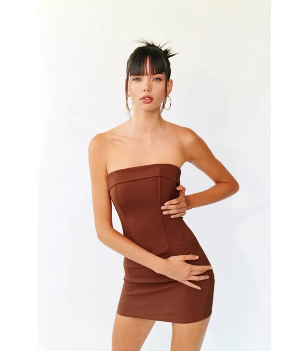With Jéan Chloe Corset Dress in Chocolate Brown Size S / AU 8 for rent on The Volte - main image