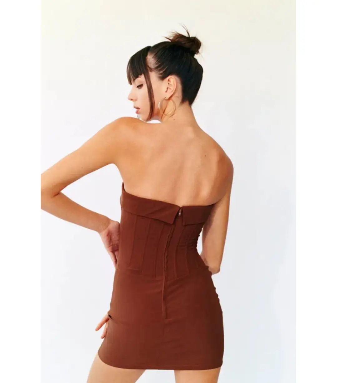 With Jéan Chloe Corset Dress in Chocolate Brown Size S / AU 8 for rent on The Volte - main image