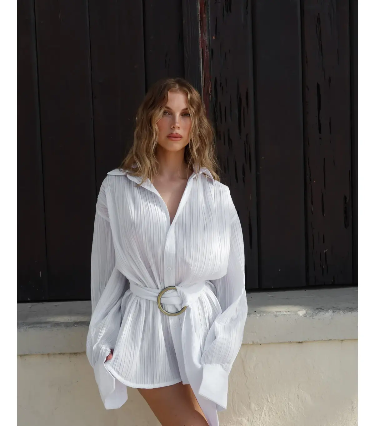 BAMBA SWIM Titan Shirt Dress in White Size S / AU 8  - Image 2