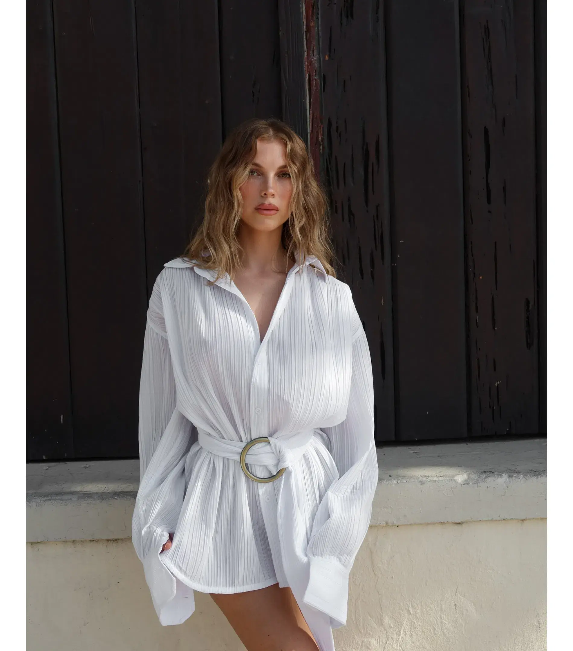 BAMBA SWIM Titan Shirt Dress in White Size S / AU 8  - Image 2
