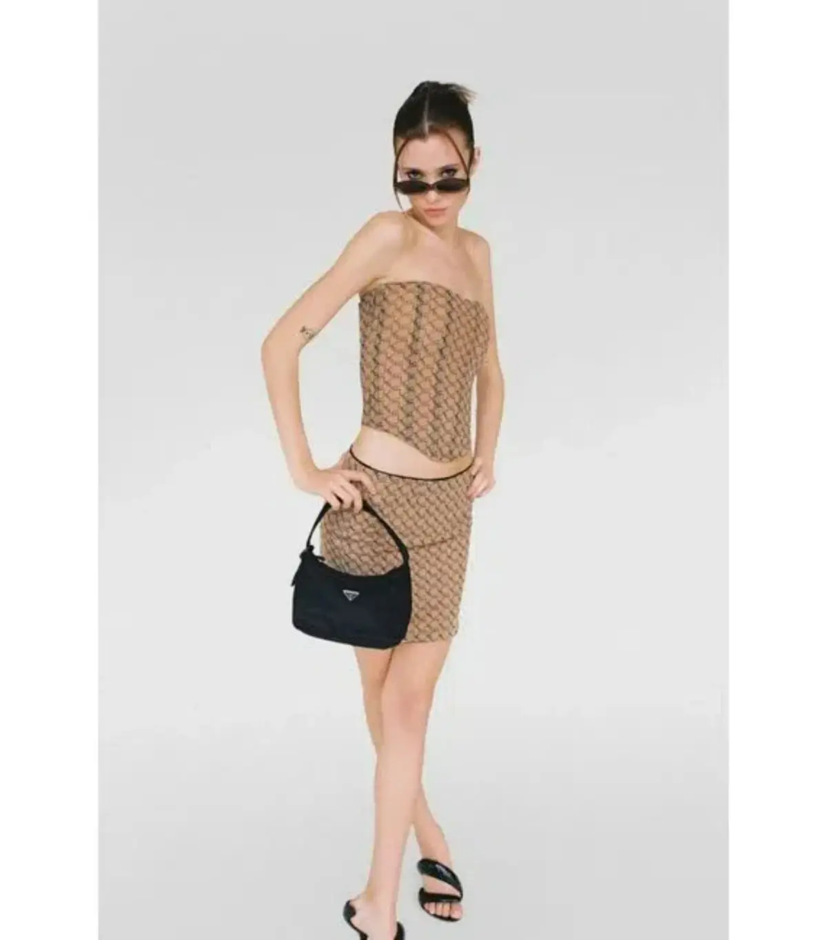 Miaou Peri Corset and Mini Moni Skirt in Nude Monogram Set Size XS / AU 6 - Image 1