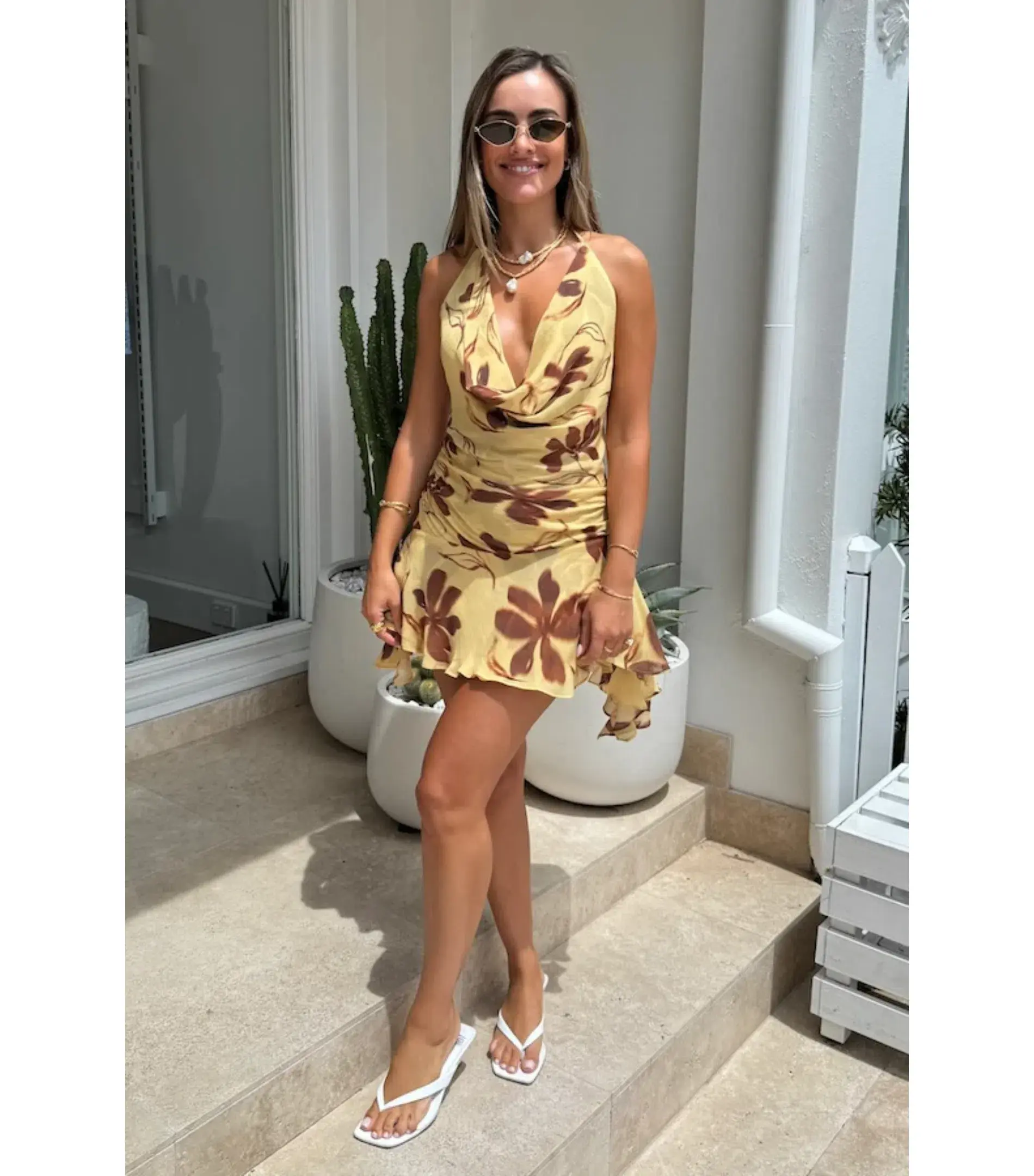 Benni Harlow Halter Dress in Butter Floral Size AU 10 - Image 4
