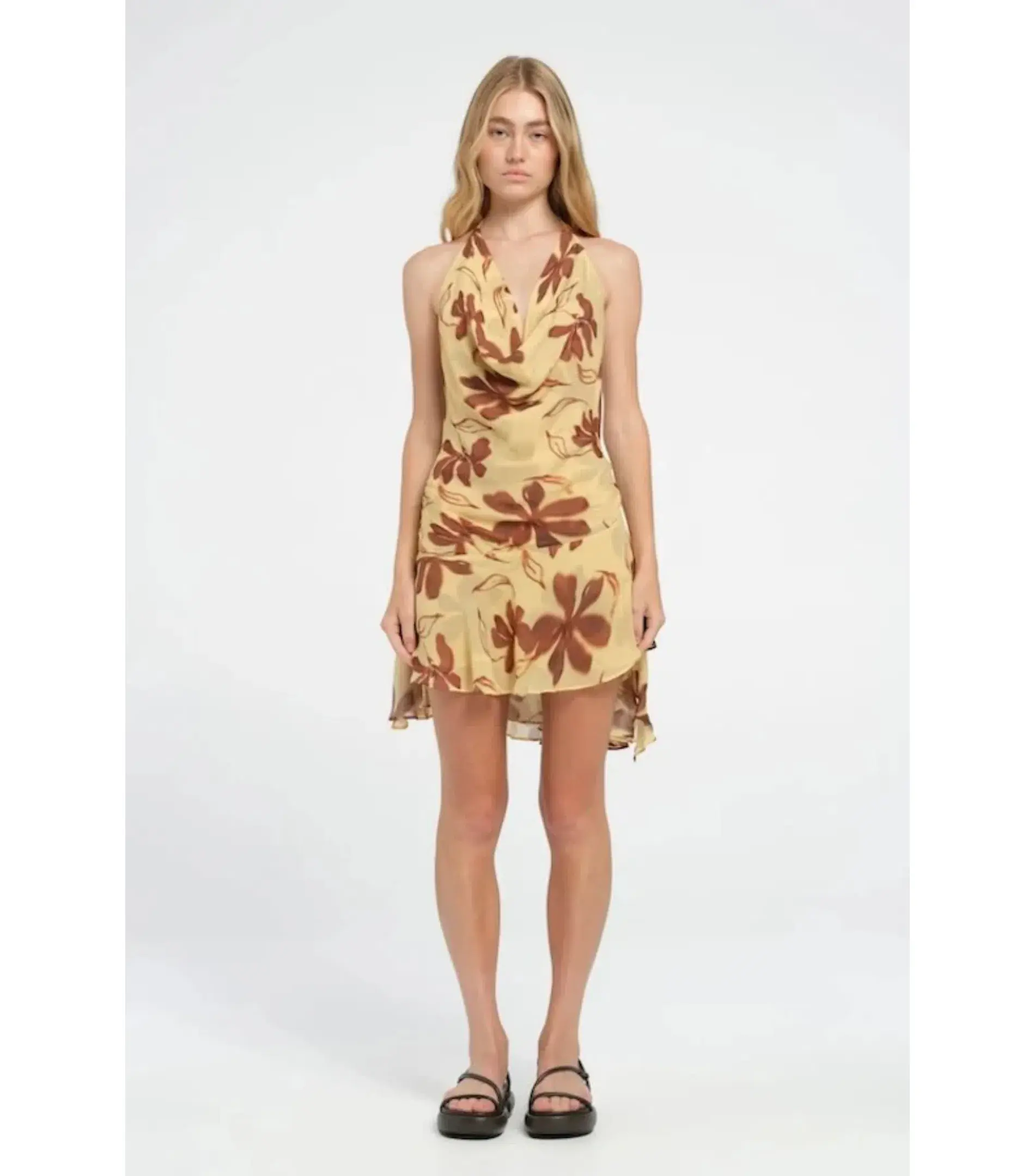 Benni Harlow Halter Dress in Butter Floral Size AU 10 - Image 1