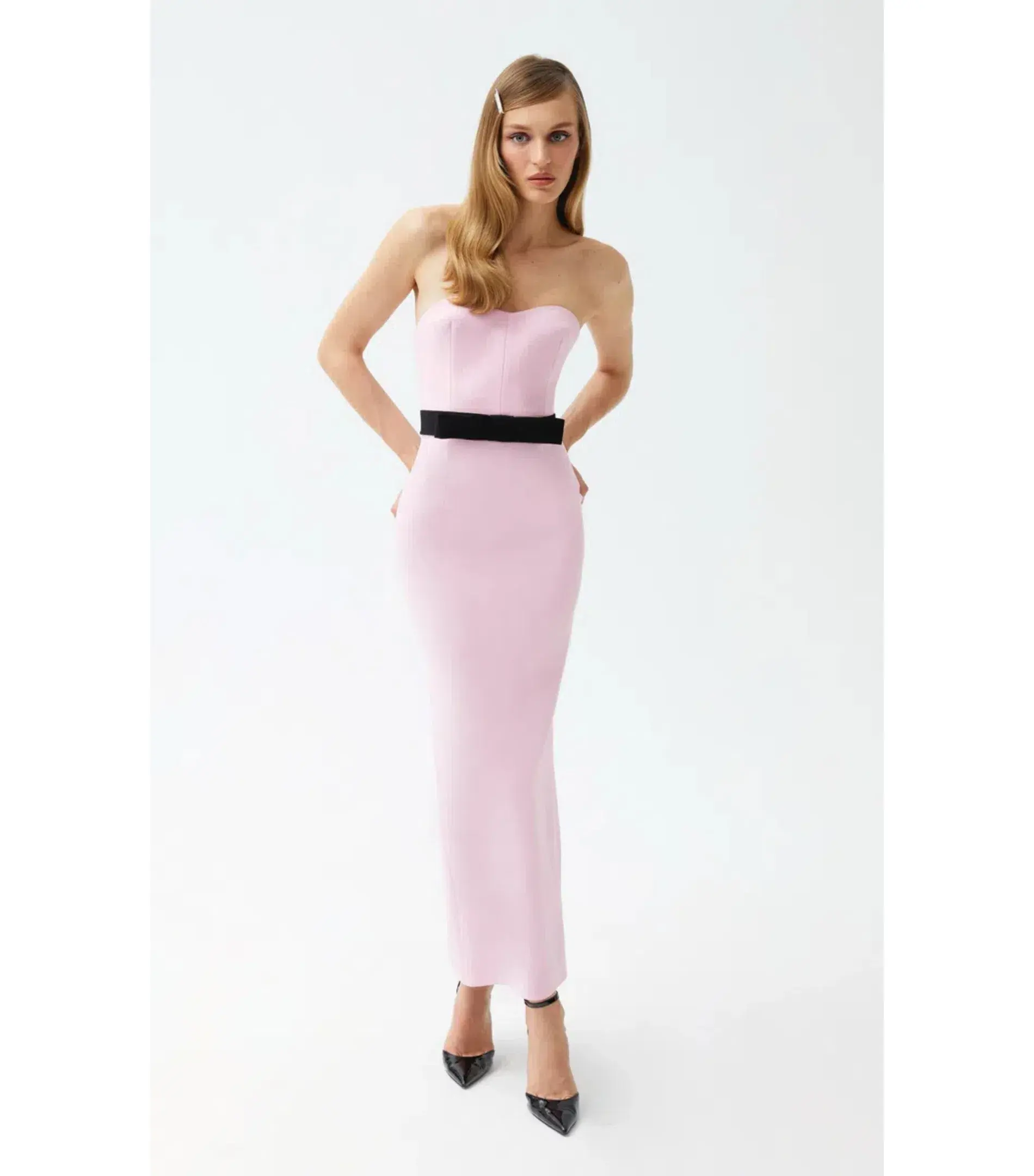 THE NEW ARRIVALS by İlkyaz Özel Noele Column Dress Baby Pink Size 10/M - Image 4
