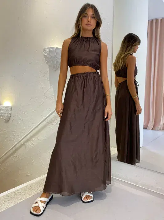 Sir the Label Anje Asymmetrical Cut Out Dress in Chocolate Size 2 / AU 10 - Image 4