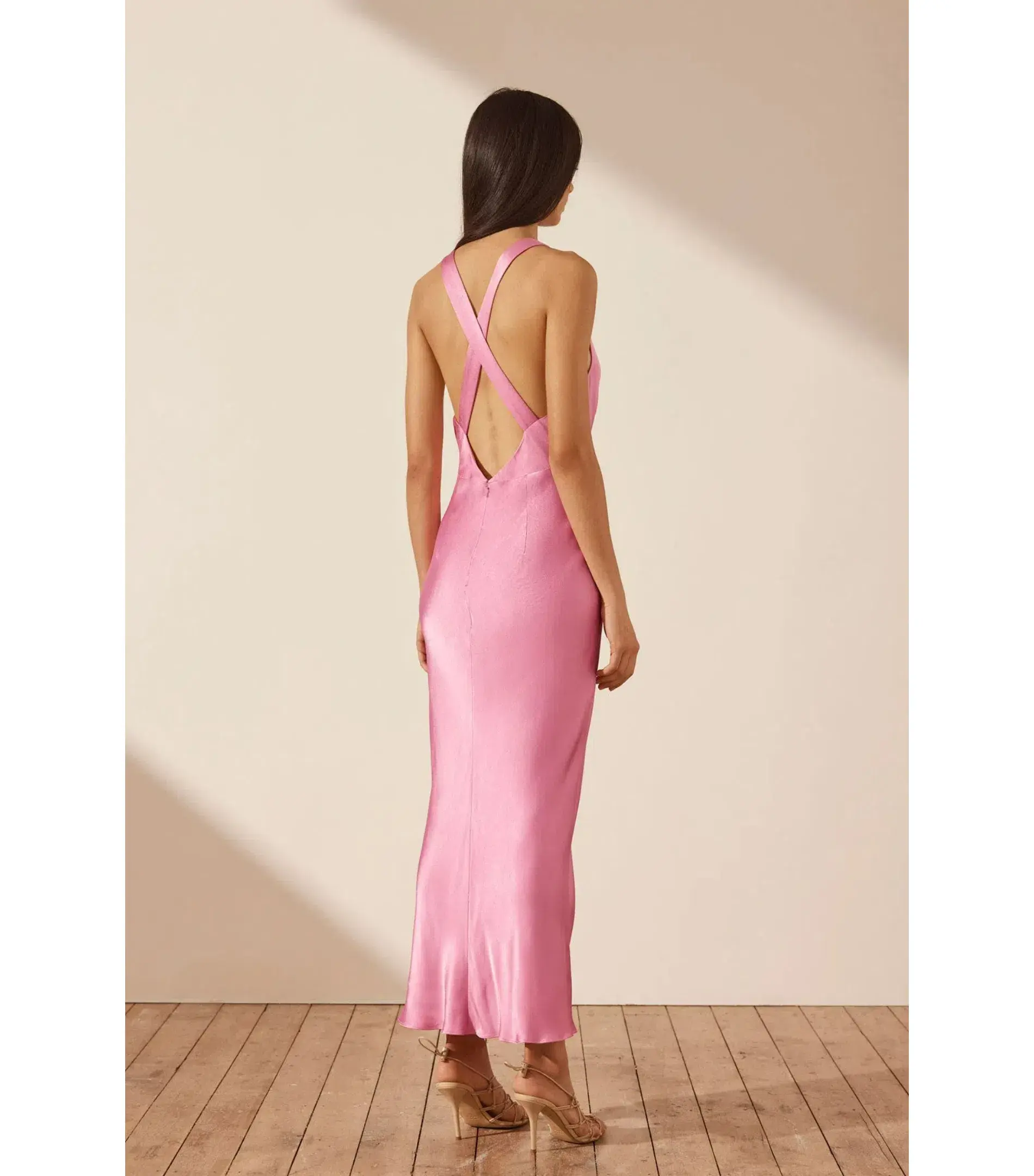 Shona Joy Arienzo Plunged Cross Back Midi Dress Pink Size AU 10 - Image 4