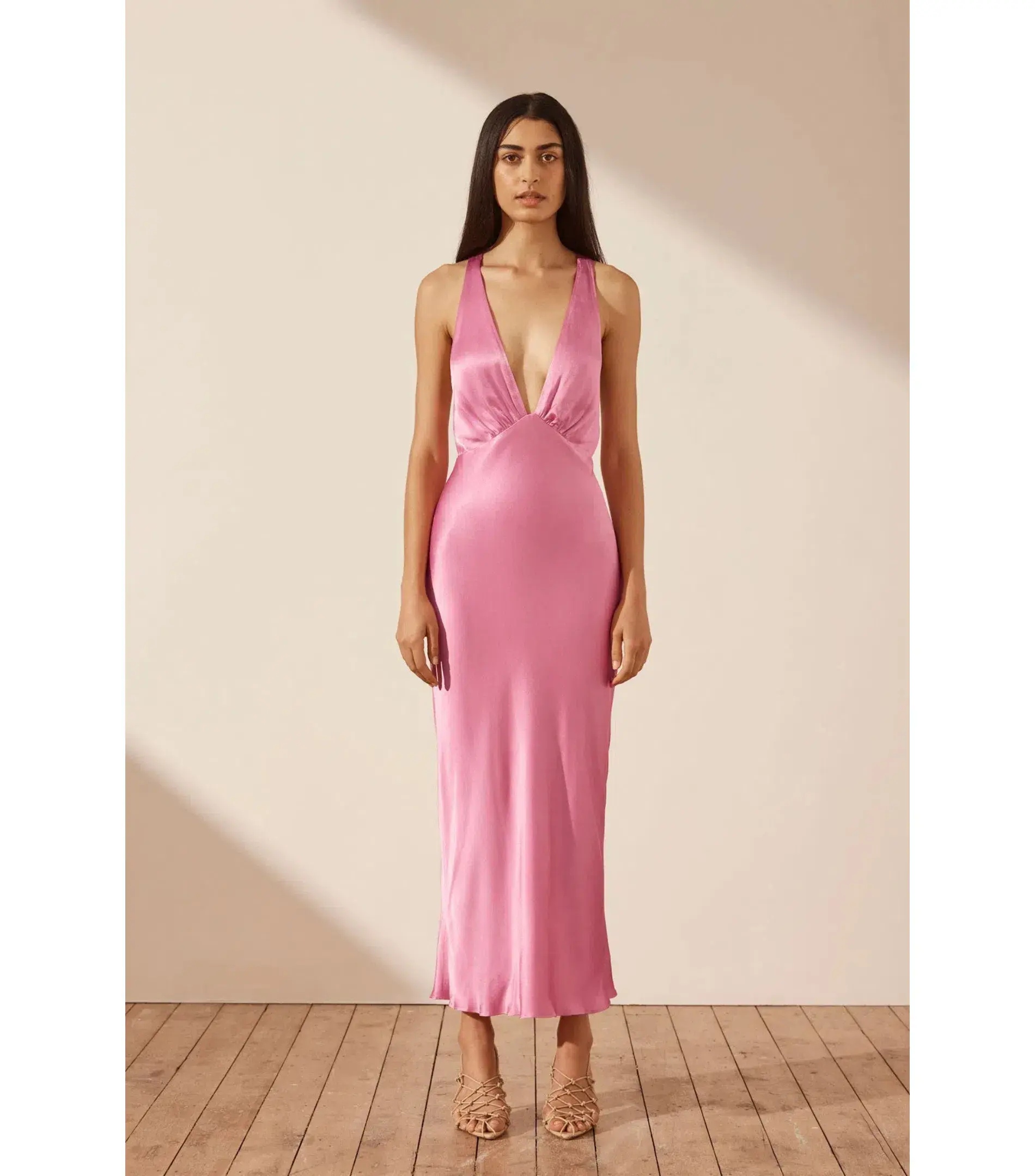 Shona Joy Arienzo Plunged Cross Back Midi Dress Pink Size AU 10 - Image 1