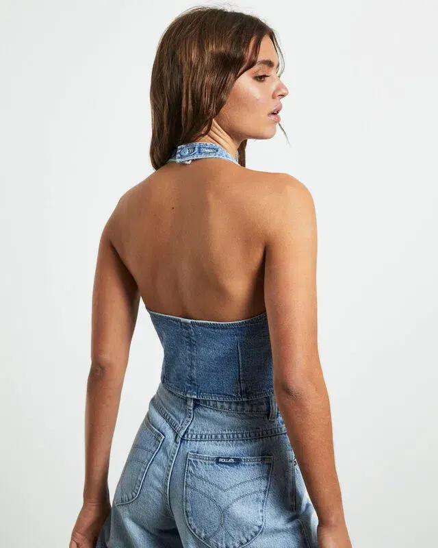 Rollas Halter Denim Vest Basette Blue Size M / AU 10  for rent on The Volte - main image