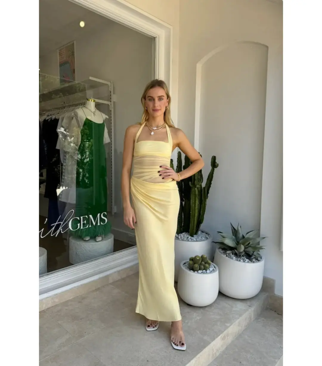 Benni Gina Maxi Dress Butter Yellow Size AU 10 for rent on The Volte - main image