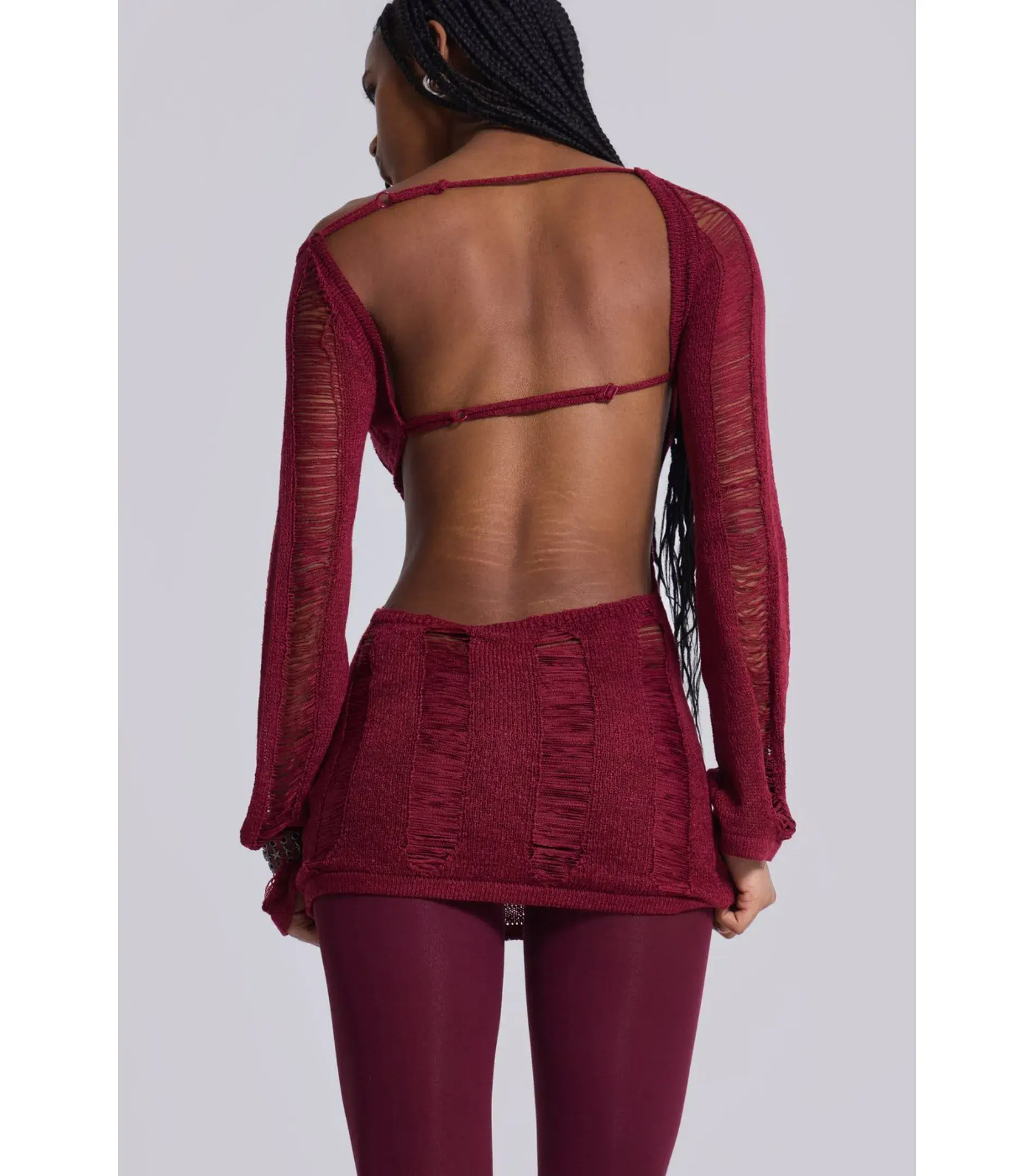 Jaded London Umbra Shredded Mini Dress in Burgundy Size S / AU 8 - Image 3