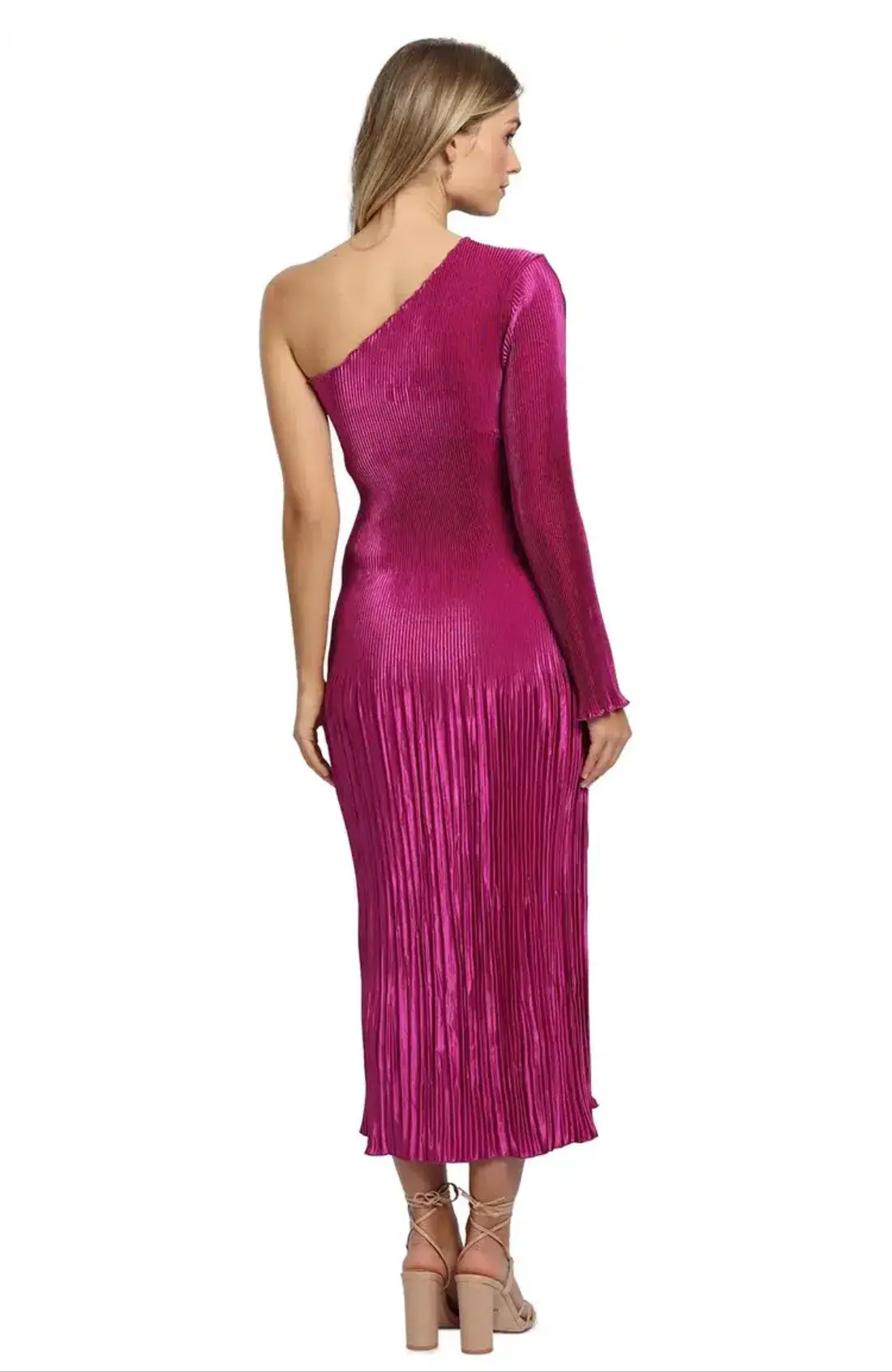 L'idee Soirée One Shoulder Long Sleeve Dress in Magenta Size 8 - Image 2