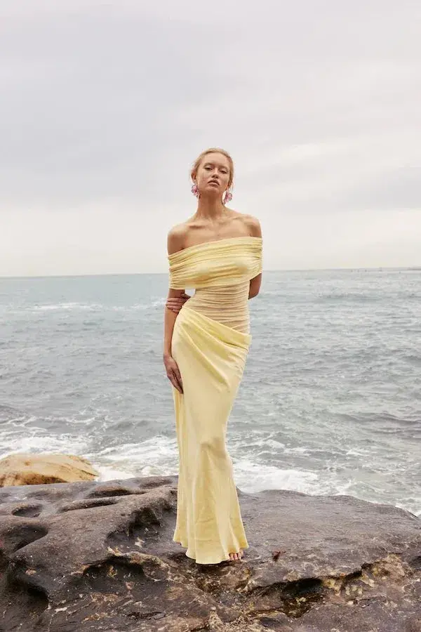 Benni Nico Off The Shoulder Dress Yellow Size 8 - Image 3