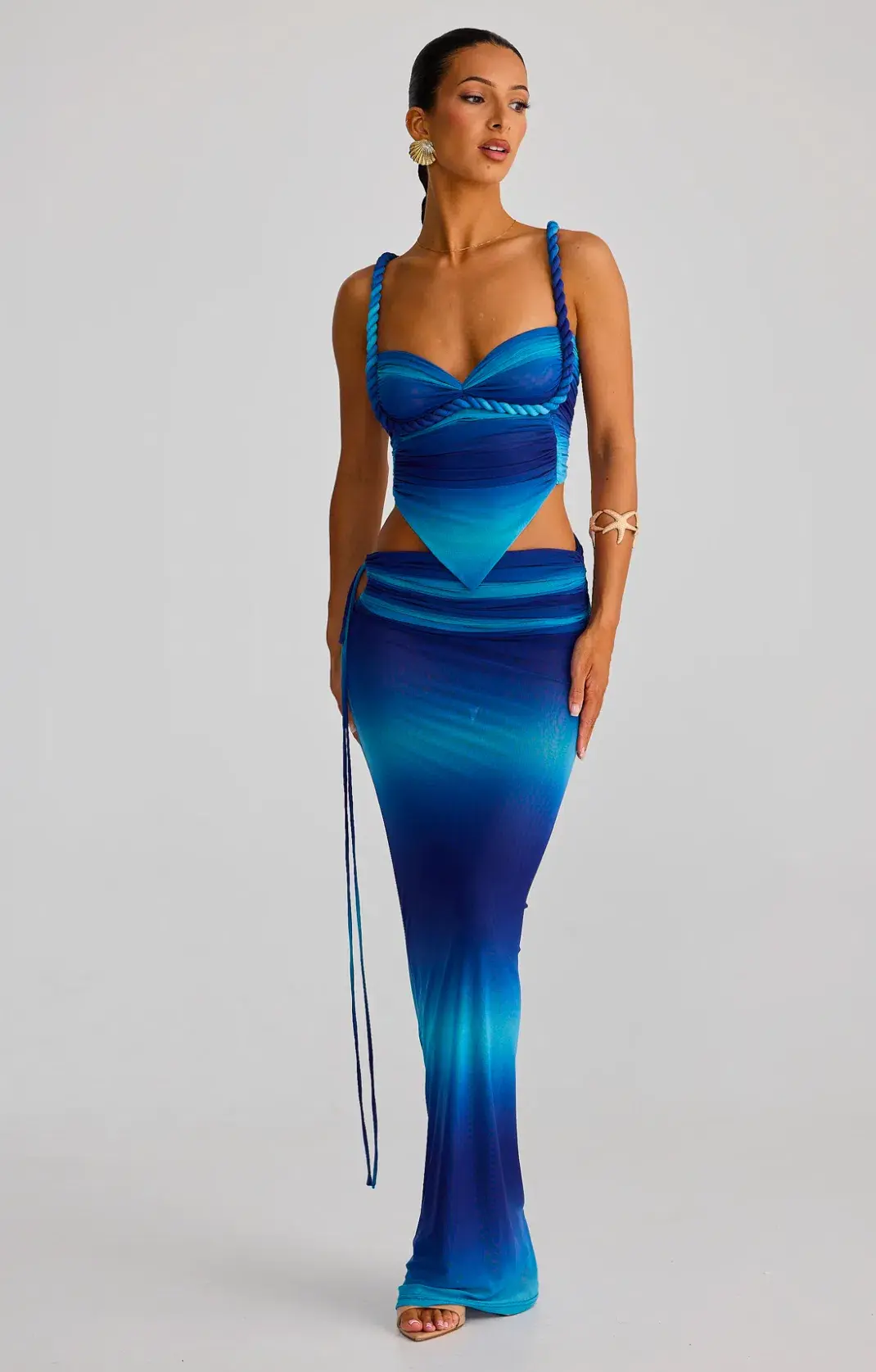 Melani The Label Elia Strapless Gathered Mesh Top and Valetta Mesh Gathered Skirt Blue Ombre Size 8 - Image 1