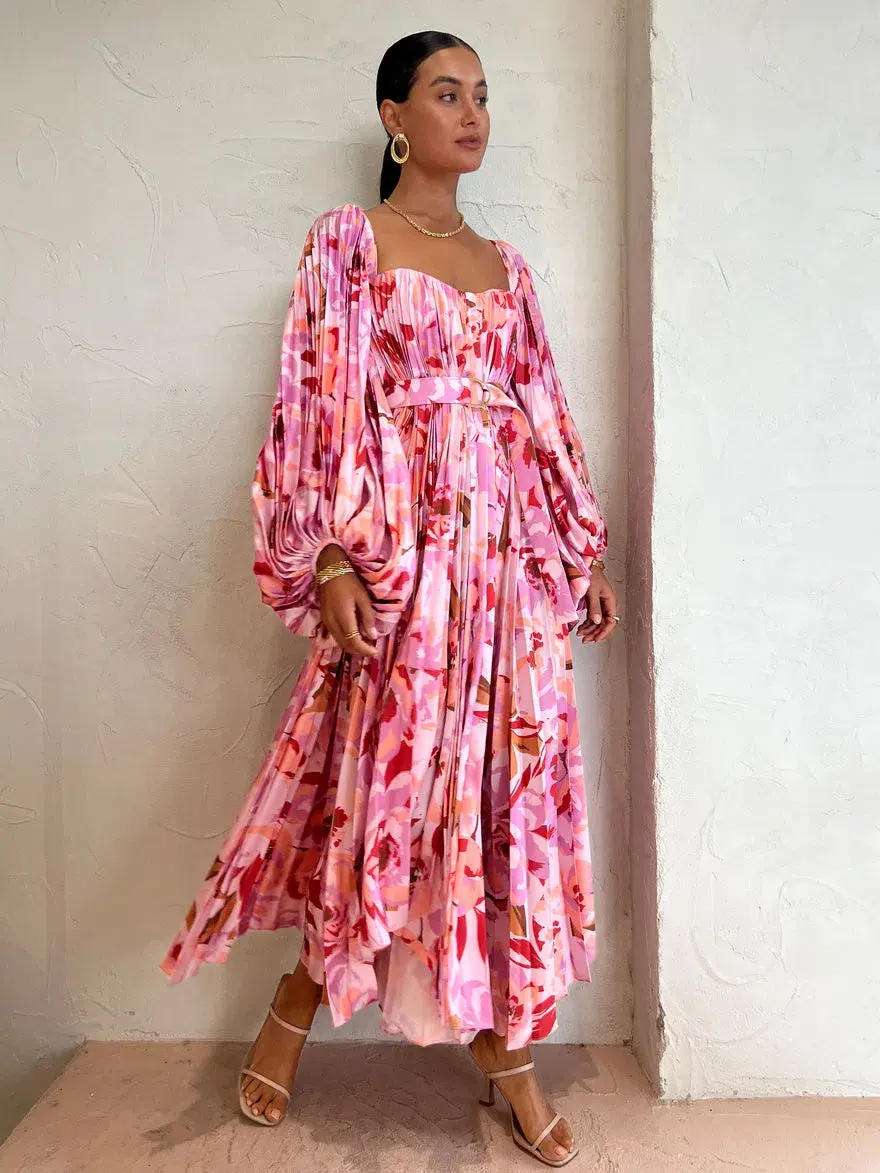 Acler Lothair Midi Dress In Peony Harvest Size 6  for rent on The Volte - main image