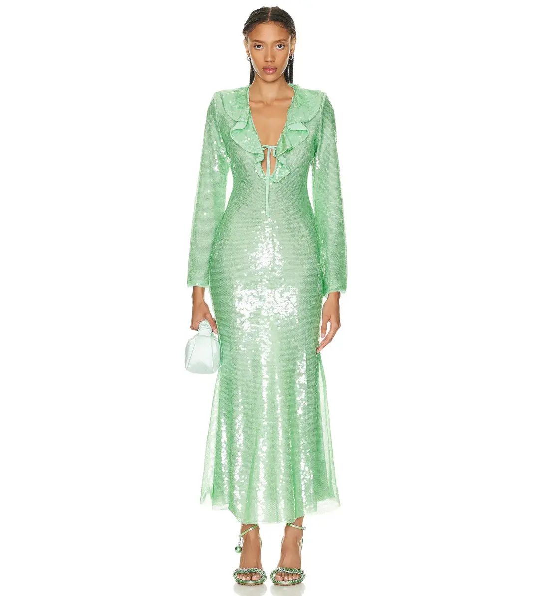Self Portrait Sequin Midi Dress Green Size 6  for rent on The Volte - main image