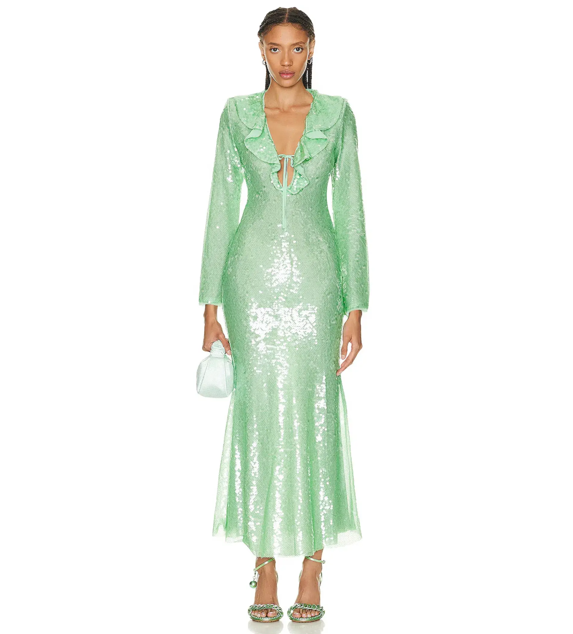Self Portrait Sequin Midi Dress Green Size 6  - Image 1