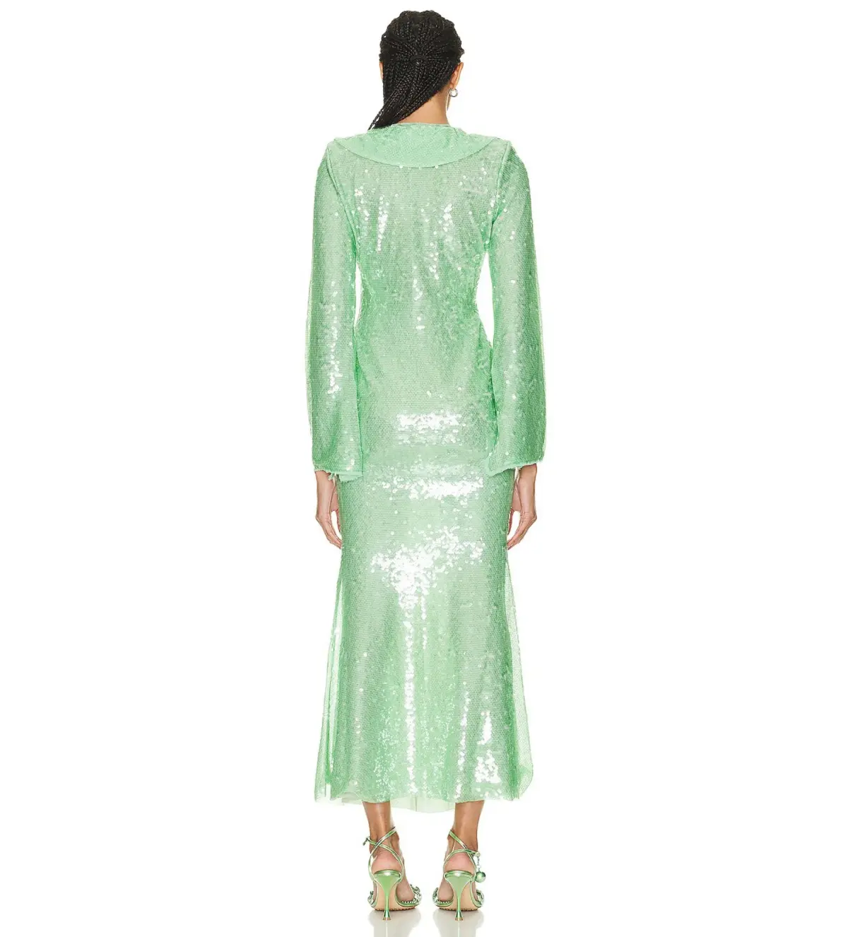 Self Portrait Sequin Midi Dress Green Size 6  - Image 2