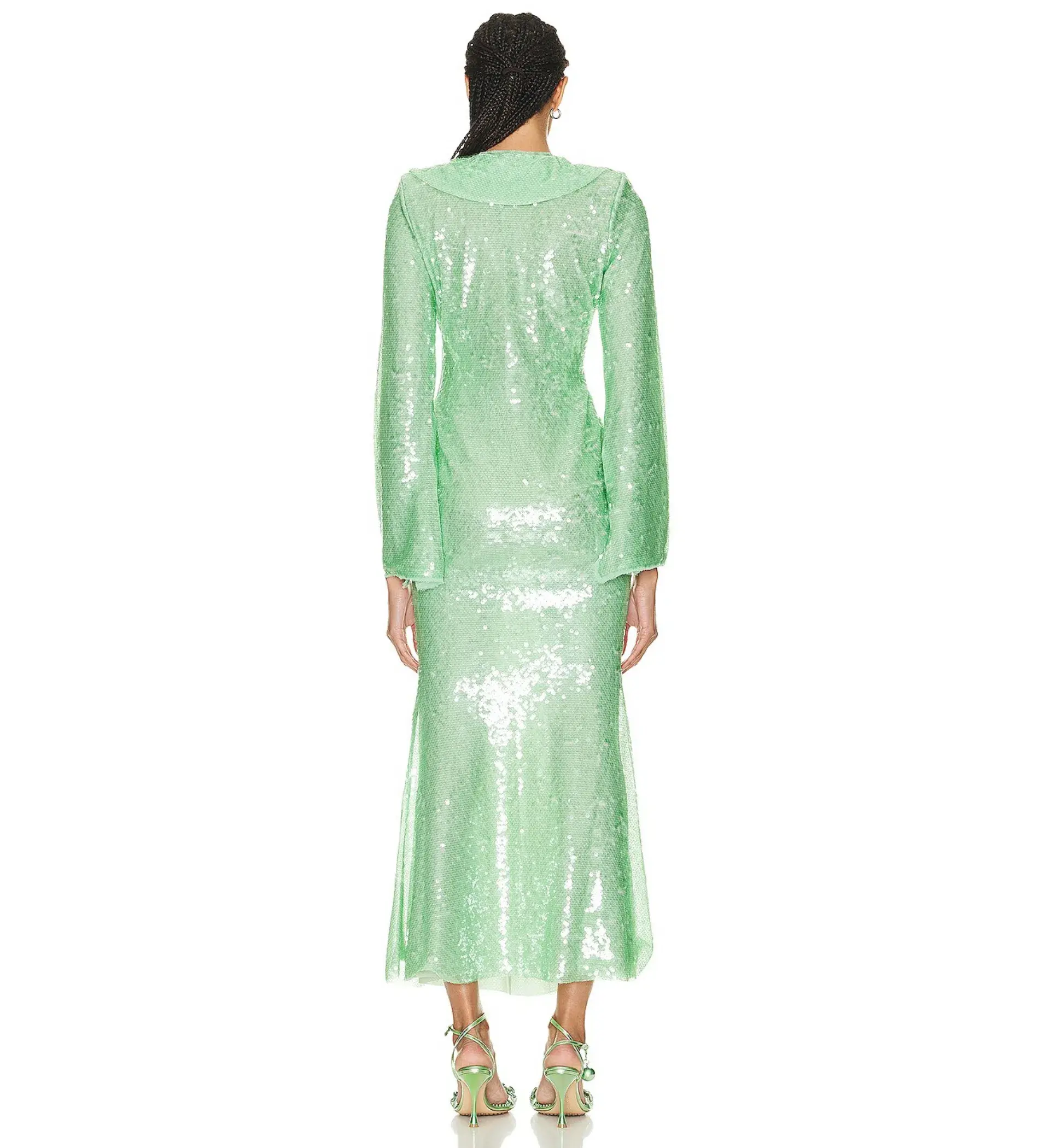 Self Portrait Sequin Midi Dress Green Size 6  - Image 2