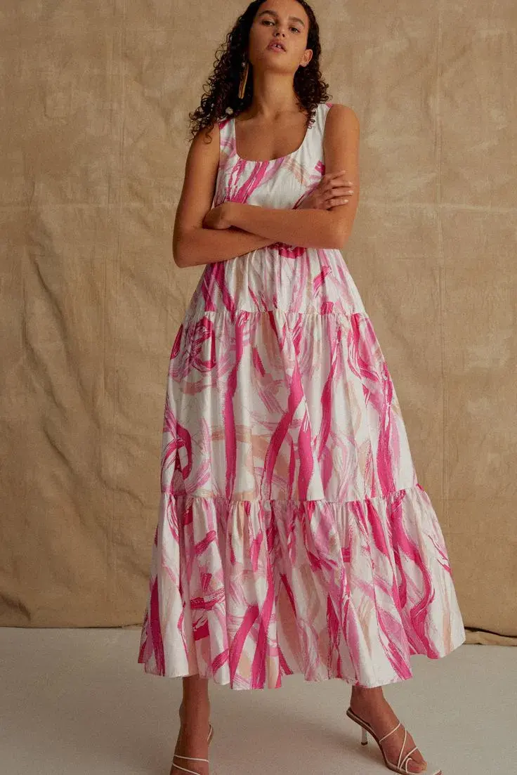 AJE Allegro Ring Midi Tiered Dress Fuchsia Size 8  - Image 3