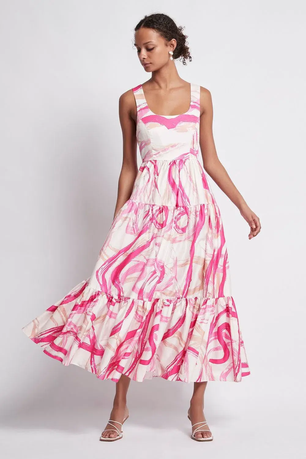 AJE Allegro Ring Midi Tiered Dress Fuchsia Size 8  - Image 1