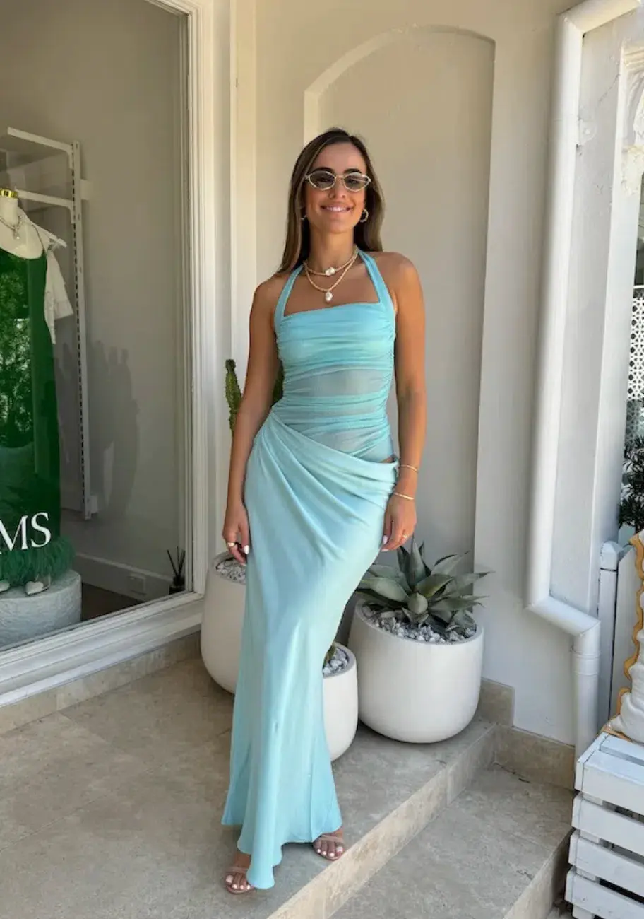 Benni Gina Halter Dress Aquamarine Size 8 for rent on The Volte - main image
