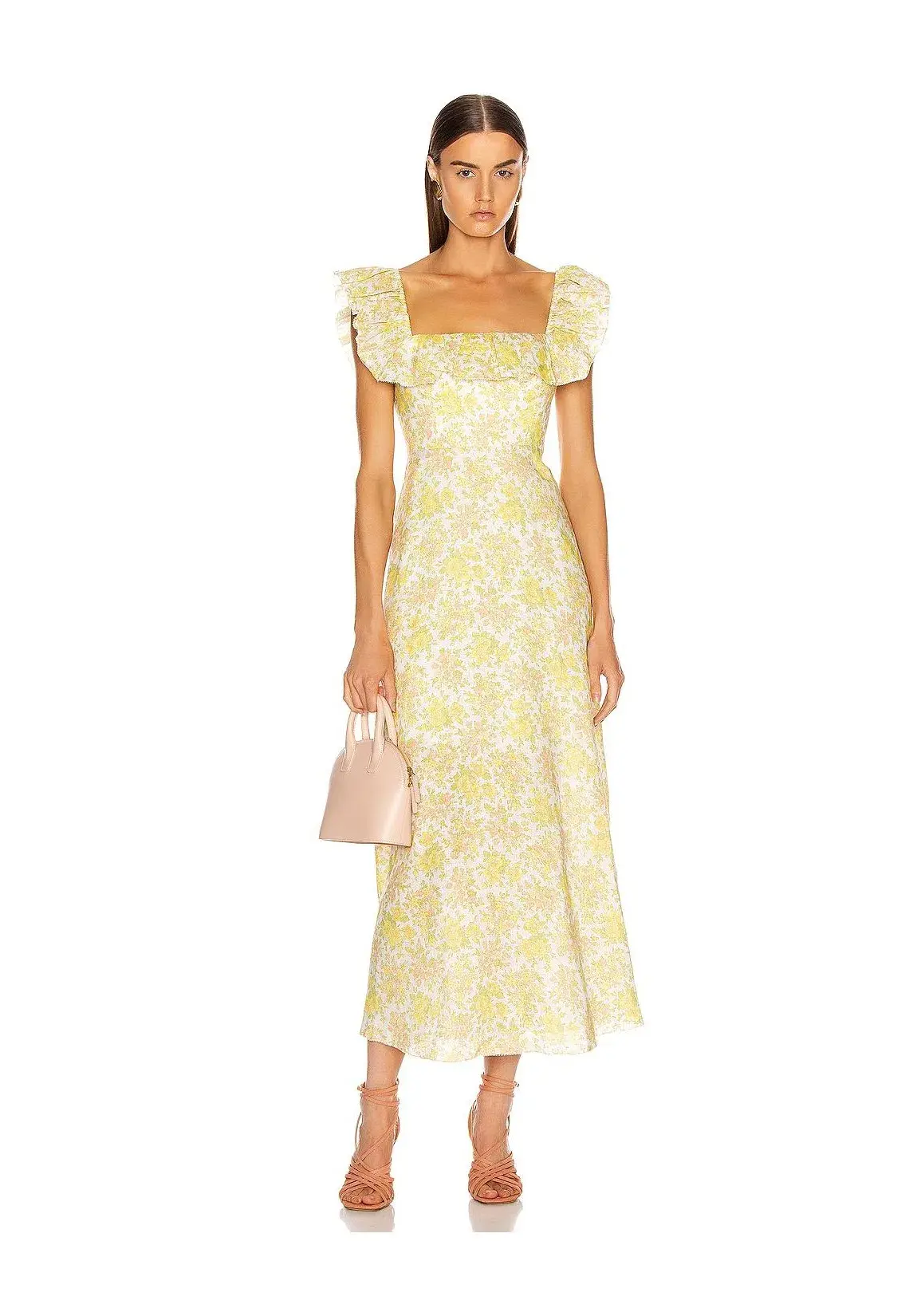 Zimmermann Goldie Ruffle Neck Midi Dress Yellow Floral Size 1 / AU 10  - Image 1