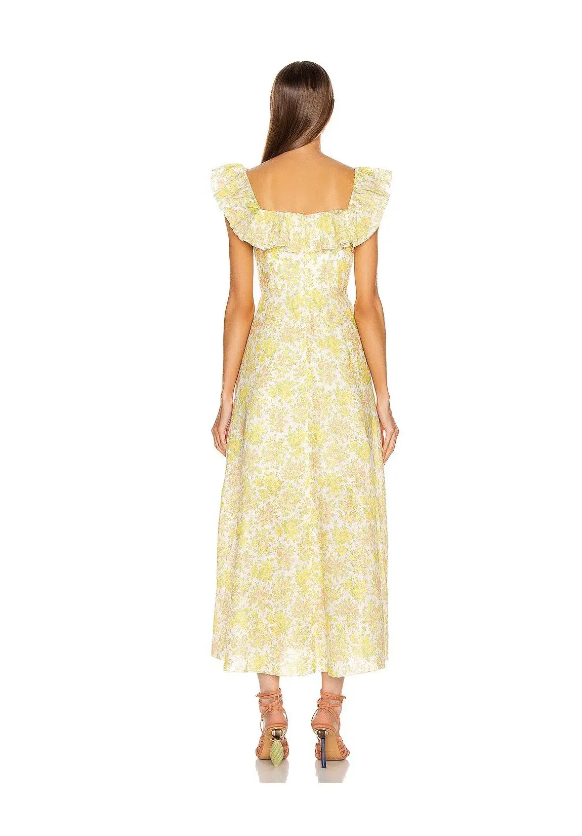 Zimmermann Goldie Ruffle Neck Midi Dress Yellow Floral Size 1 / AU 10  - Image 2