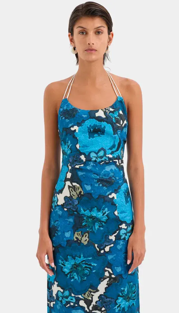 Sir the Label Camellia Midi Dress Blue Flora Print Size 0 (AU 6) - Image 4