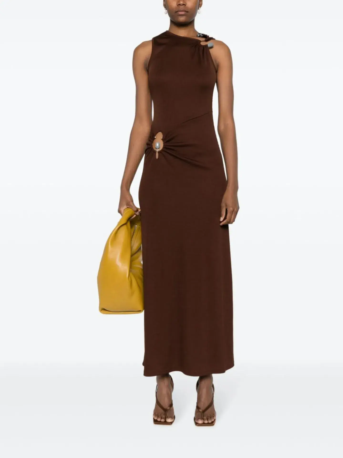 Christopher Esber Callisto Duality Cut Out Gathered Dress Brown Size 8 - Image 1