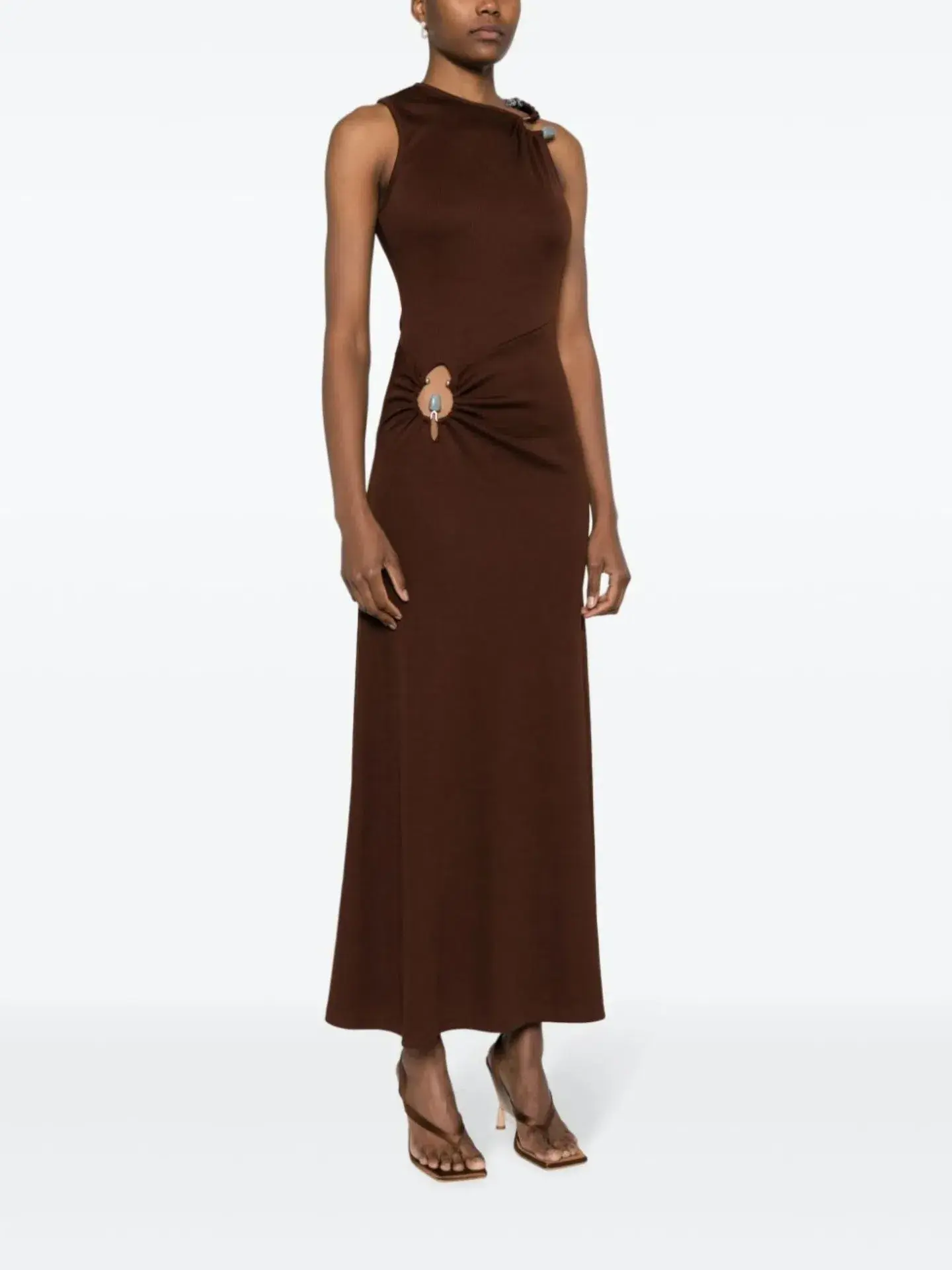 Christopher Esber Callisto Duality Cut Out Gathered Dress Brown Size 8 - Image 2