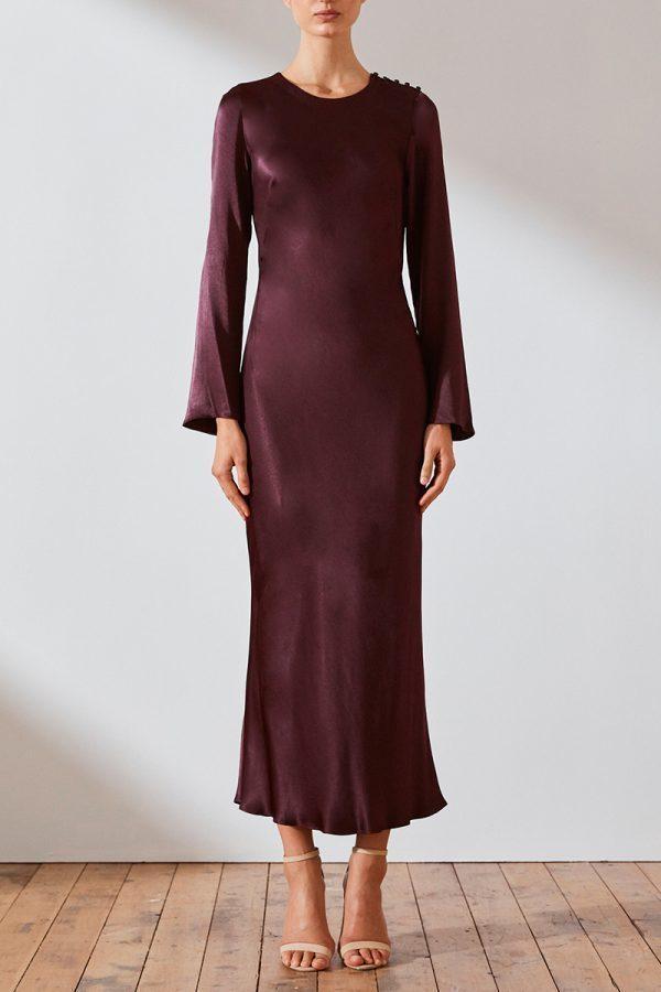Shona Joy Morrison Long Sleeve Bias Midi Dress Burgundy Size 8 / AU 8 for rent on The Volte - main image