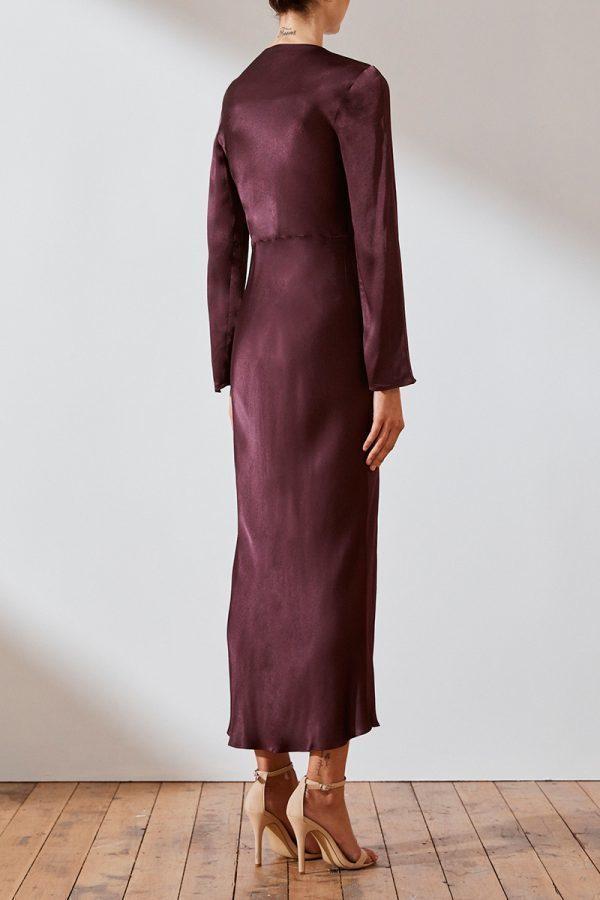 Shona Joy Morrison Long Sleeve Bias Midi Dress Burgundy Size 8 / AU 8 for rent on The Volte - main image