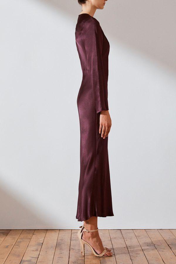 Shona Joy Morrison Long Sleeve Bias Midi Dress Burgundy Size 8 / AU 8 for rent on The Volte - main image