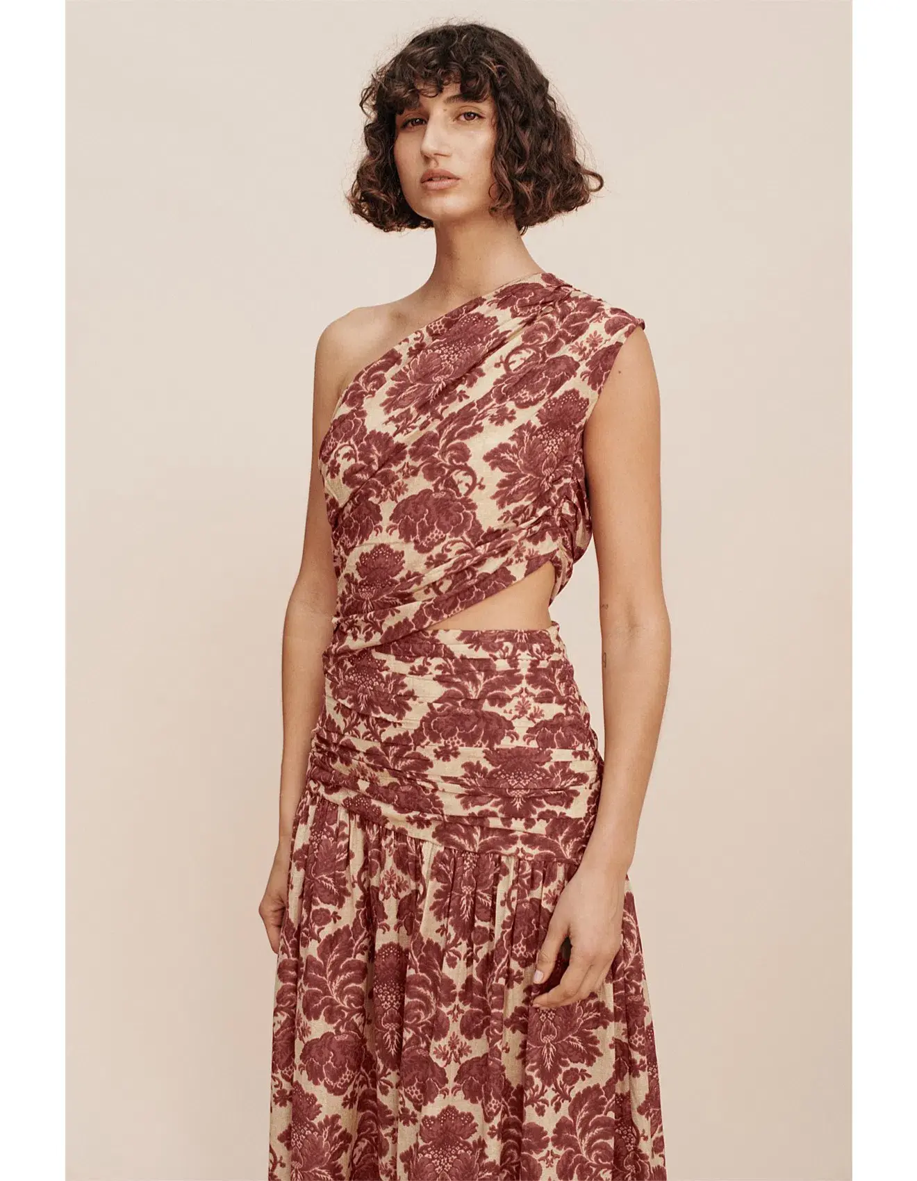 Posse The Label Joslin One Shoulder Dress Crimson Multi Size XS / AU 6 - Image 2