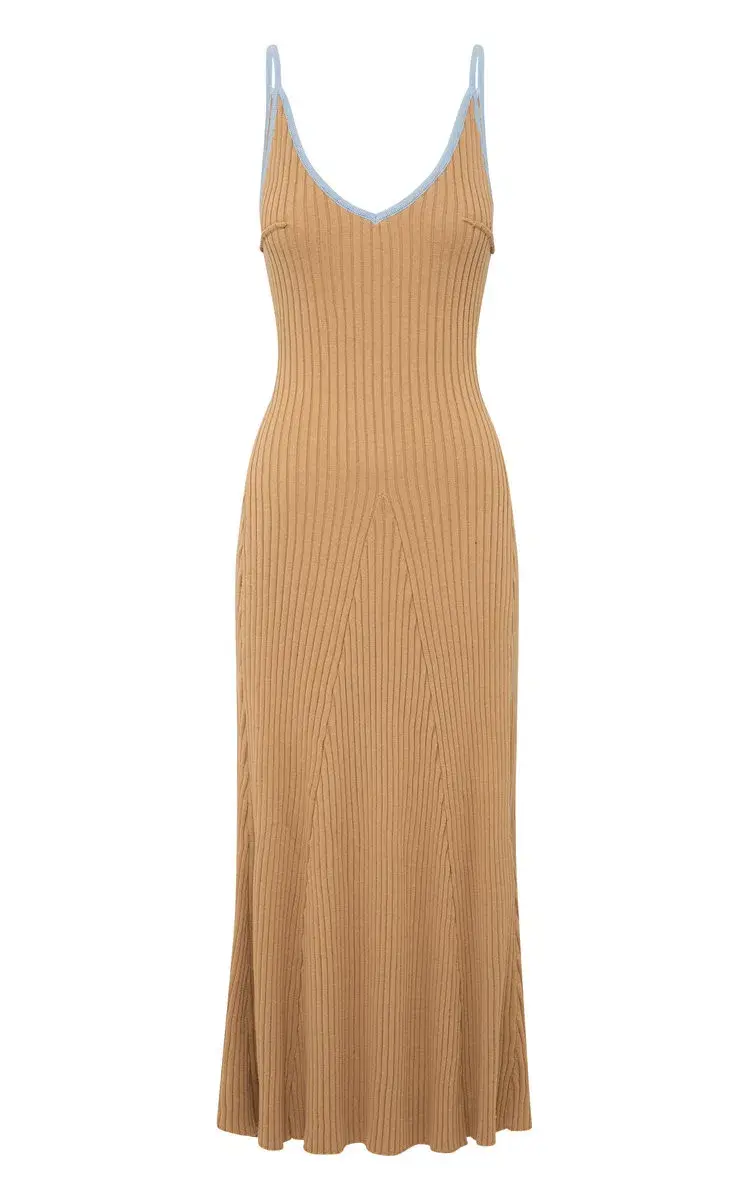 Anna Quan Scarlet Ribbed Knit Cotton Midi Dress Tan/Blue Size 10 - Image 8