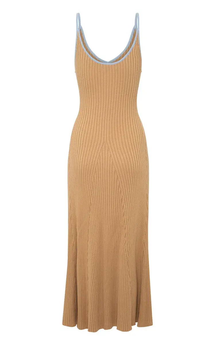 Anna Quan Scarlet Ribbed Knit Cotton Midi Dress Tan/Blue Size 10 - Image 6