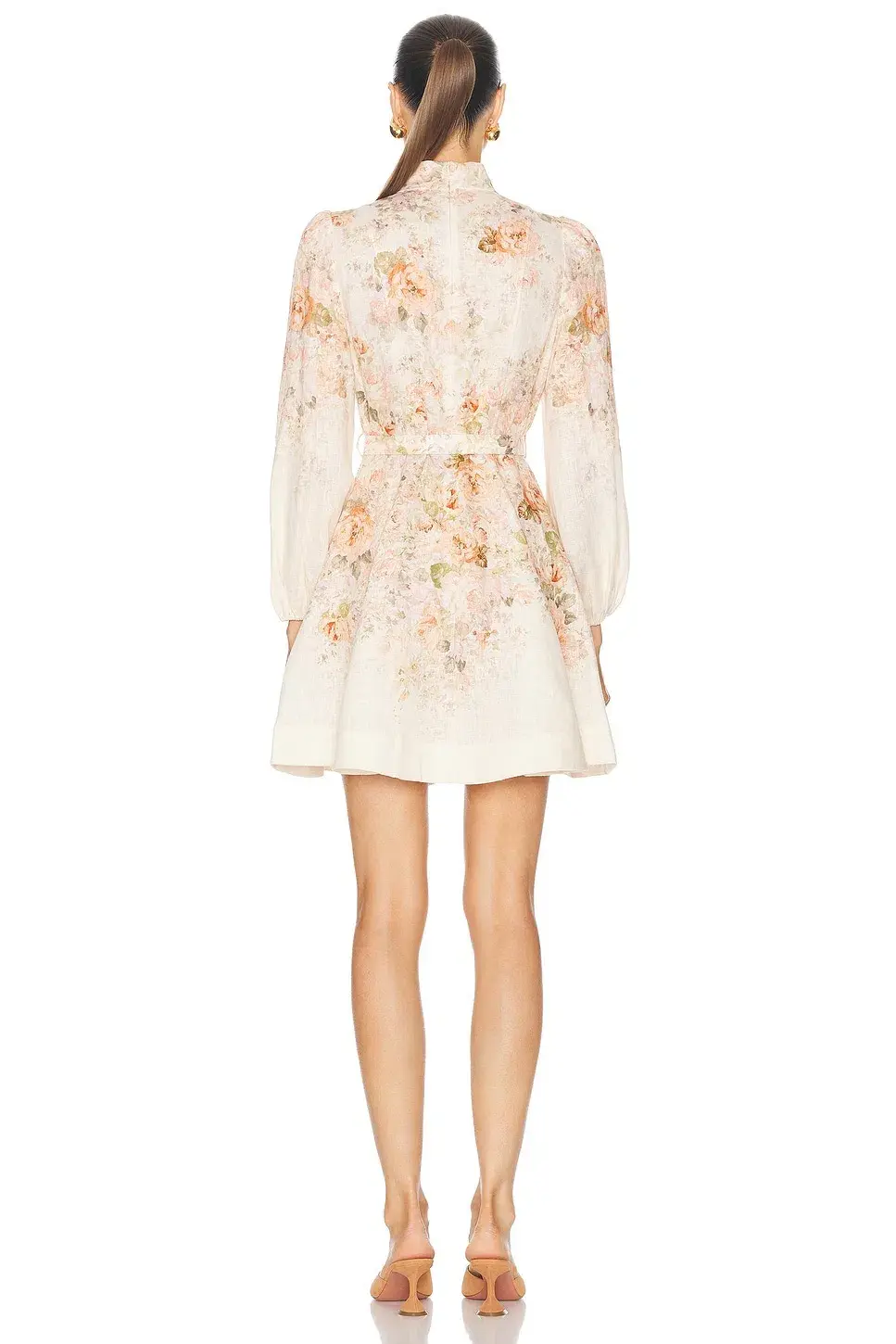 Zimmermann The Illustration Buttoned Mini Dress in Cream Rococo Floral Size 3 / AU 14 for rent on The Volte - main image