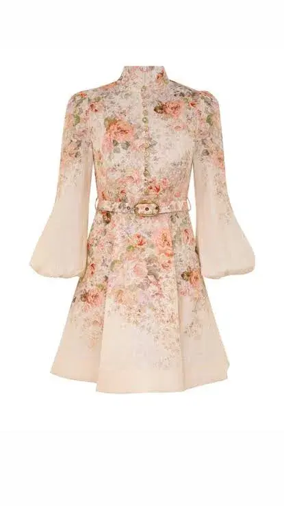 Zimmermann The Illustration Buttoned Mini Dress in Cream Rococo Floral Size 3 / AU 14 for rent on The Volte - main image