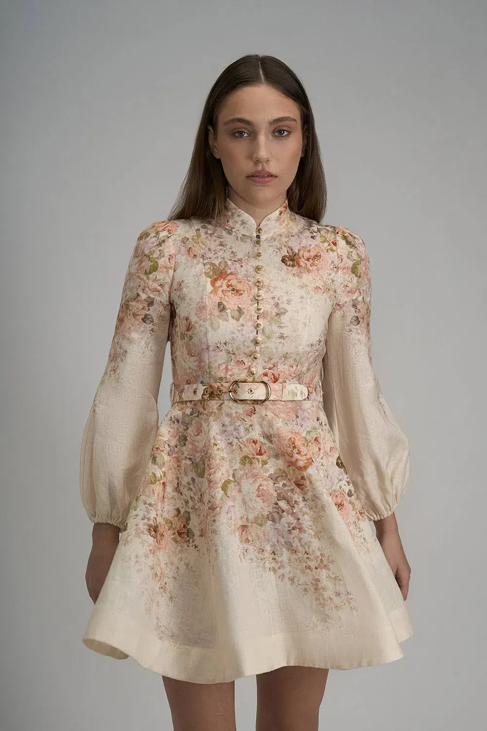 Zimmermann The Illustration Buttoned Mini Dress in Cream Rococo Floral Size 3 / AU 14 - Image 4