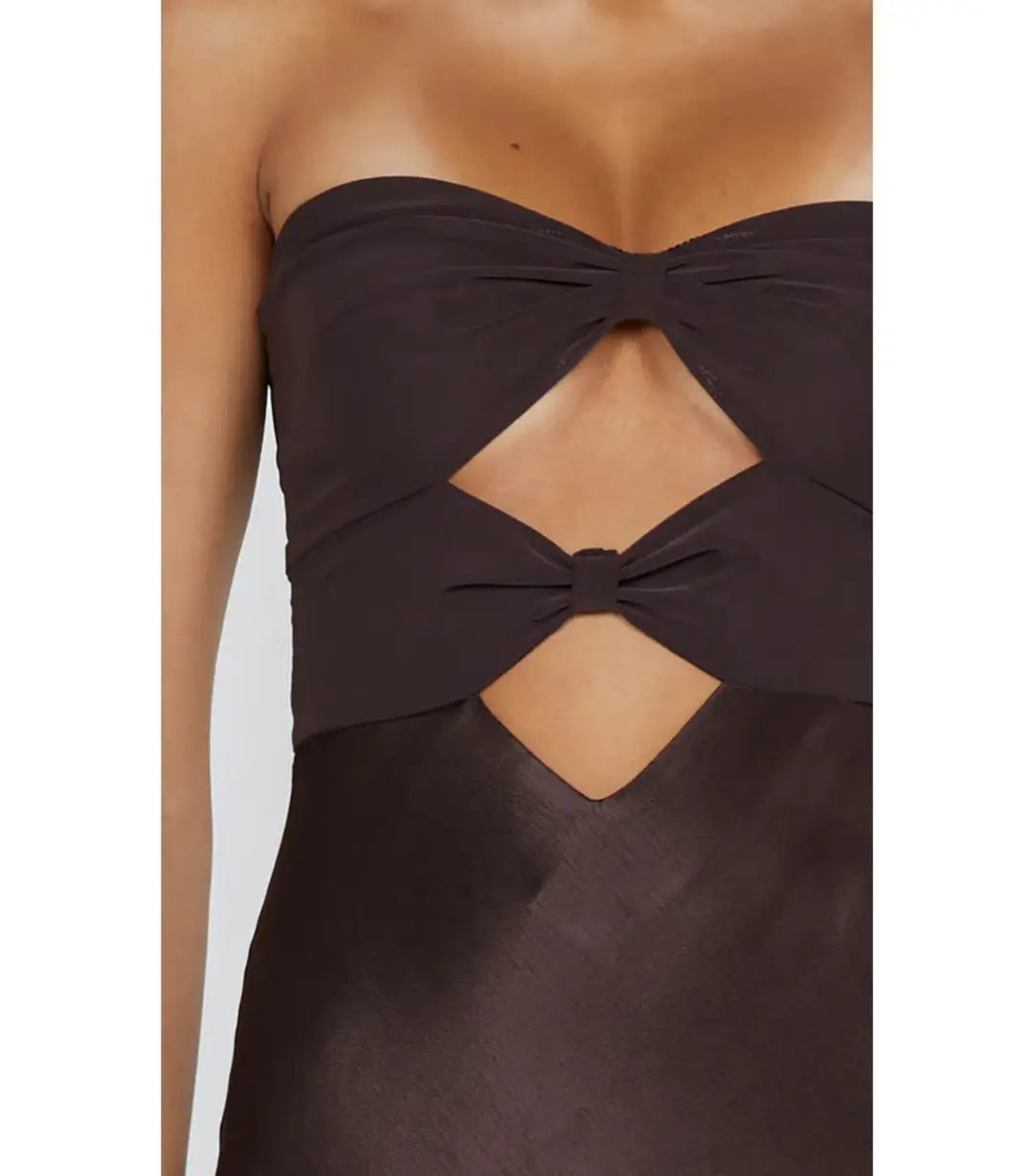 Bec & Bridge Halle Strapless Dress Chocolate Size AU 6 for rent on The Volte - main image