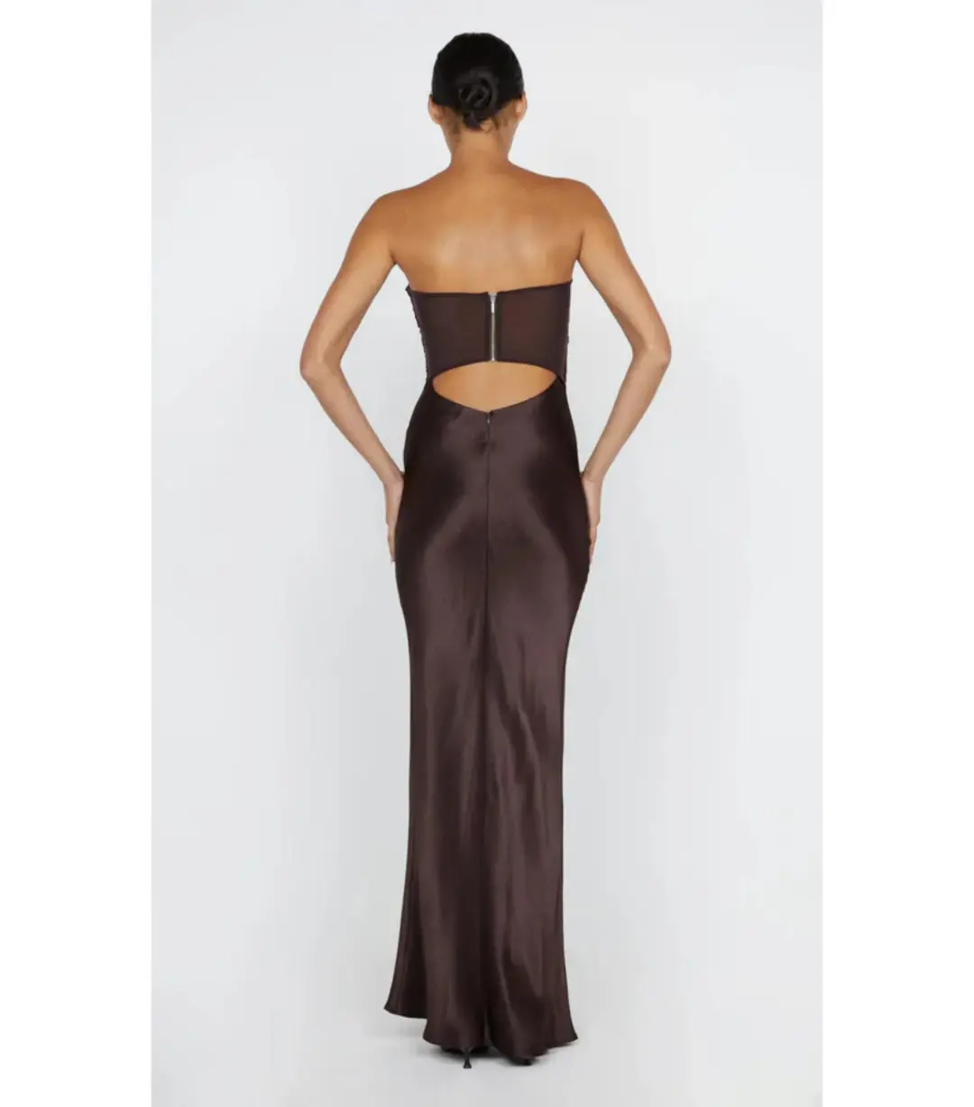 Bec & Bridge Halle Strapless Dress Chocolate Size AU 6 for rent on The Volte - main image
